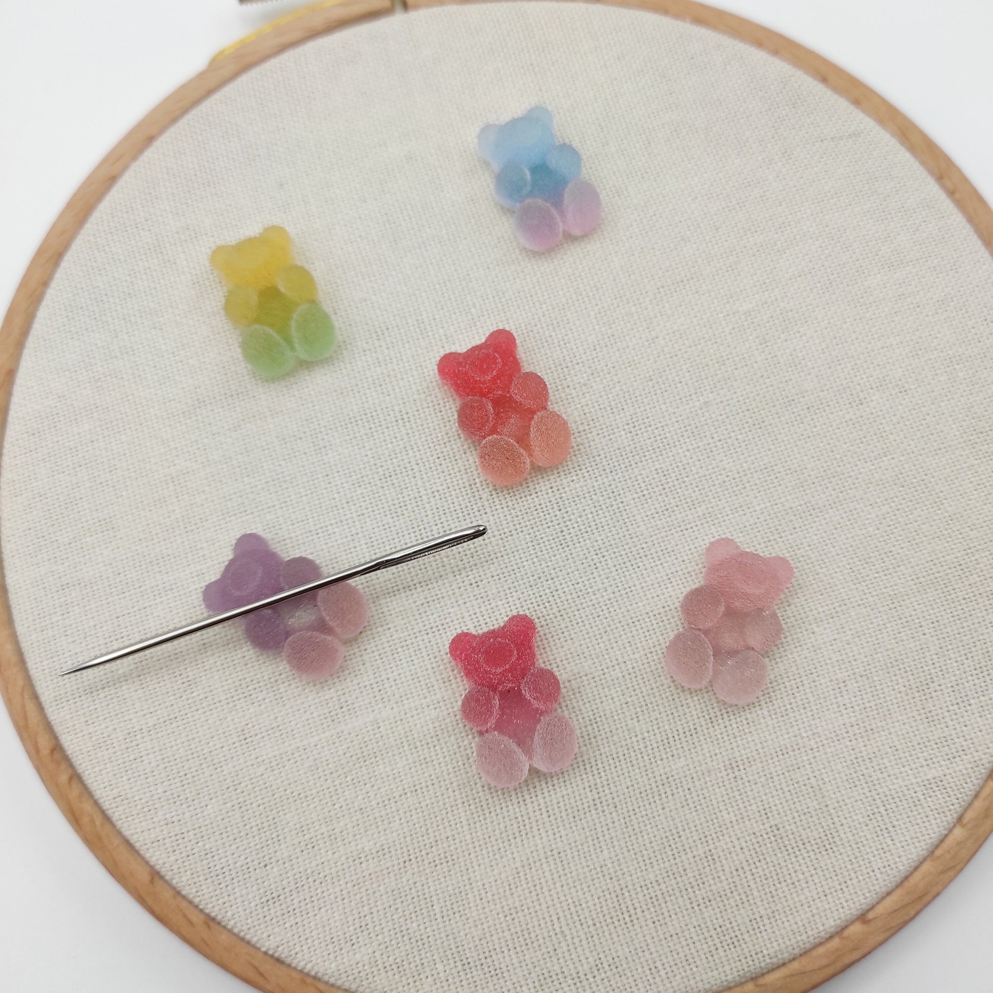 Sour gammy bear needle minders, Tiny Needle Minder for Embroidery, Cross Stitch, Needle work, needlecraft projects and sewing.