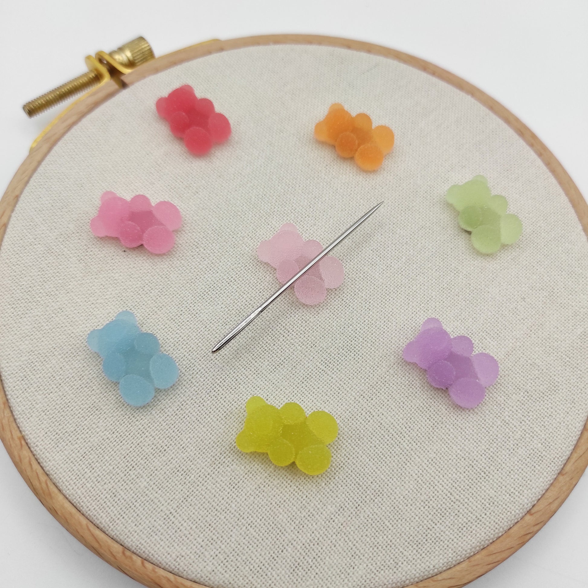 Sour gammy bear needle minders, Tiny Needle Minder for Embroidery, Cross Stitch, Needle work, needlecraft projects and sewing.