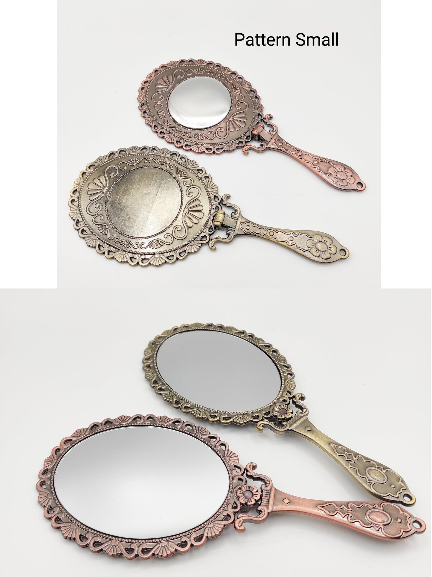 Large Vintage style Handheld Mirror, Foldable Handheld Mirror Base Kit for Embroidery, Cross Stitch, Needle work, DIY Handheld Mirror