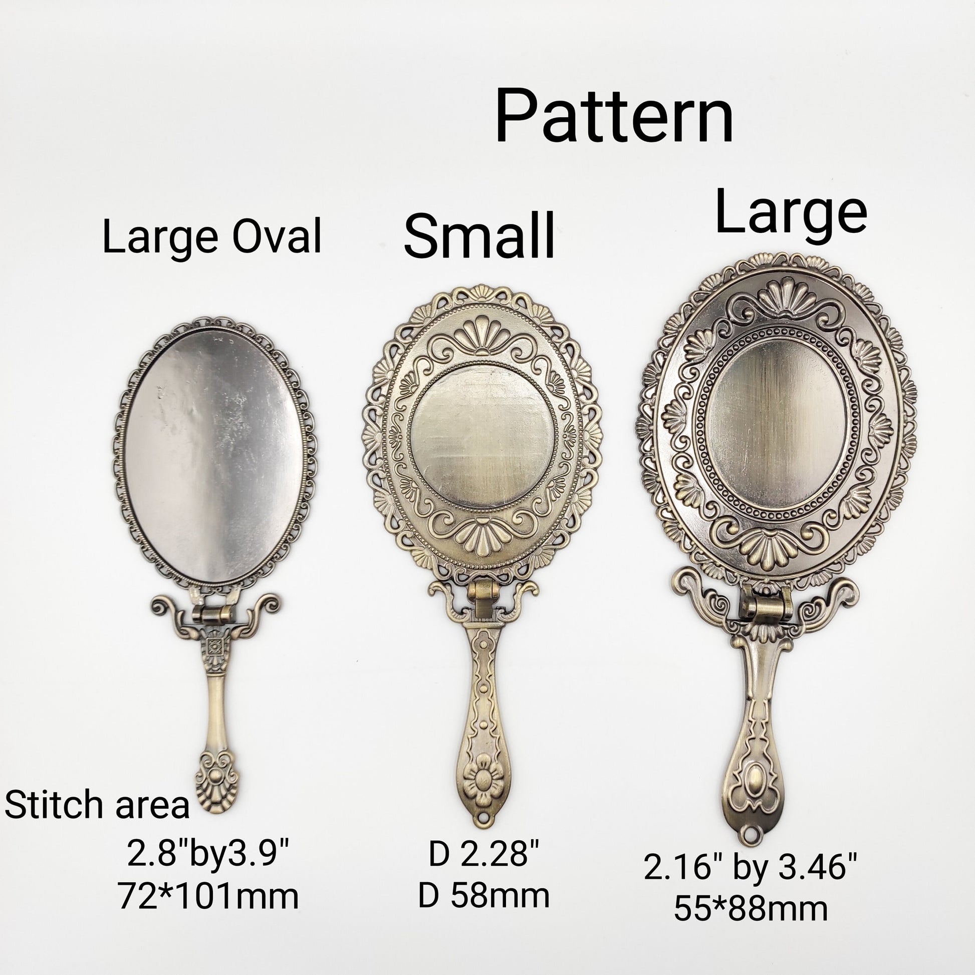 Large Vintage style Handheld Mirror, Foldable Handheld Mirror Base Kit for Embroidery, Cross Stitch, Needle work, DIY Handheld Mirror