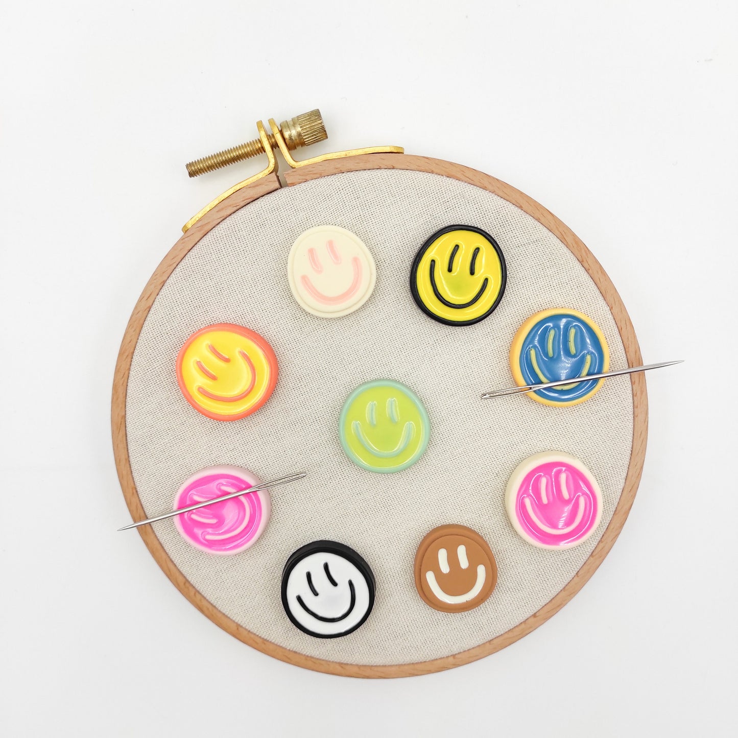 Smile Face Resin needle minders, Needle Minder for Embroidery, Cross Stitch, Needle work, needlecraft projects and sewing.