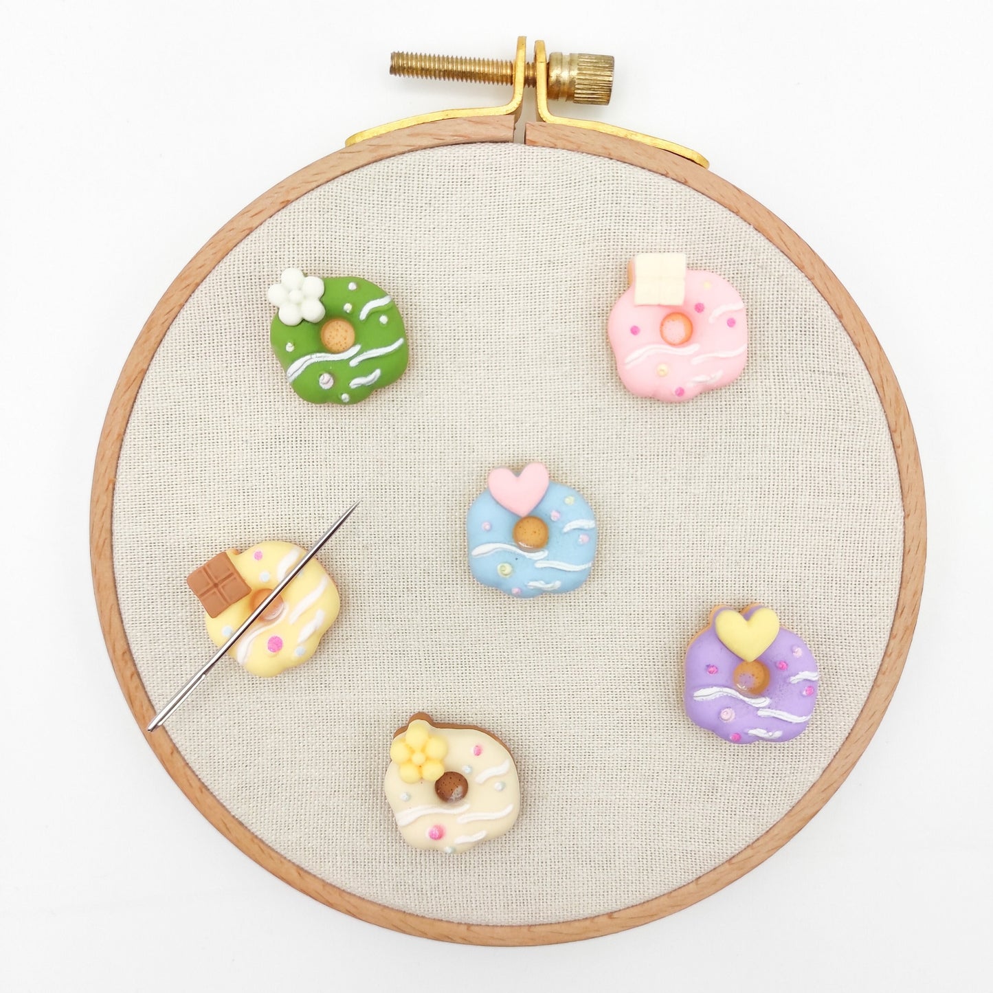 Donut Resin needle minders, Needle Minder for Embroidery, Cross Stitch, Needle work, needlecraft projects and sewing.