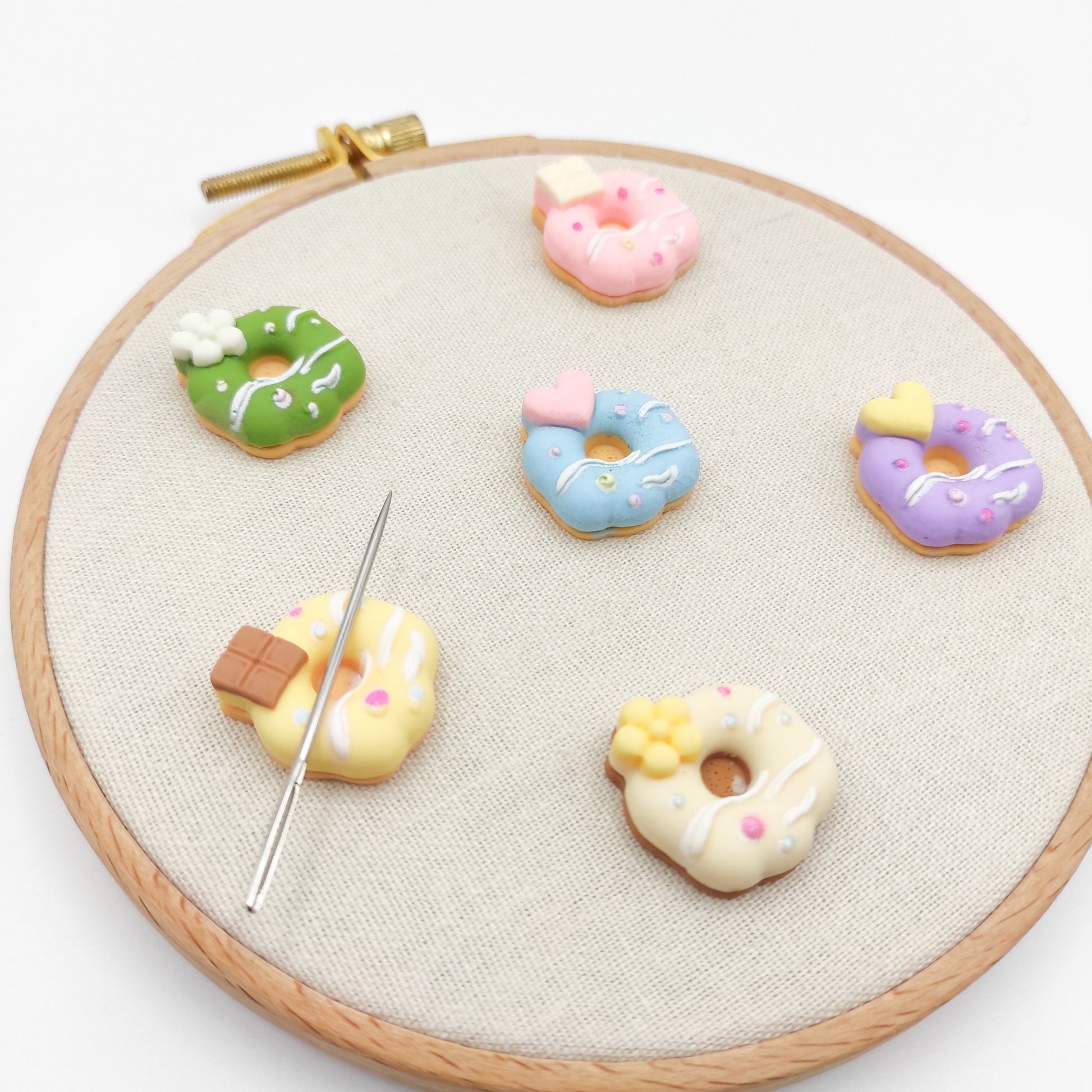 Donut Resin needle minders, Needle Minder for Embroidery, Cross Stitch, Needle work, needlecraft projects and sewing.