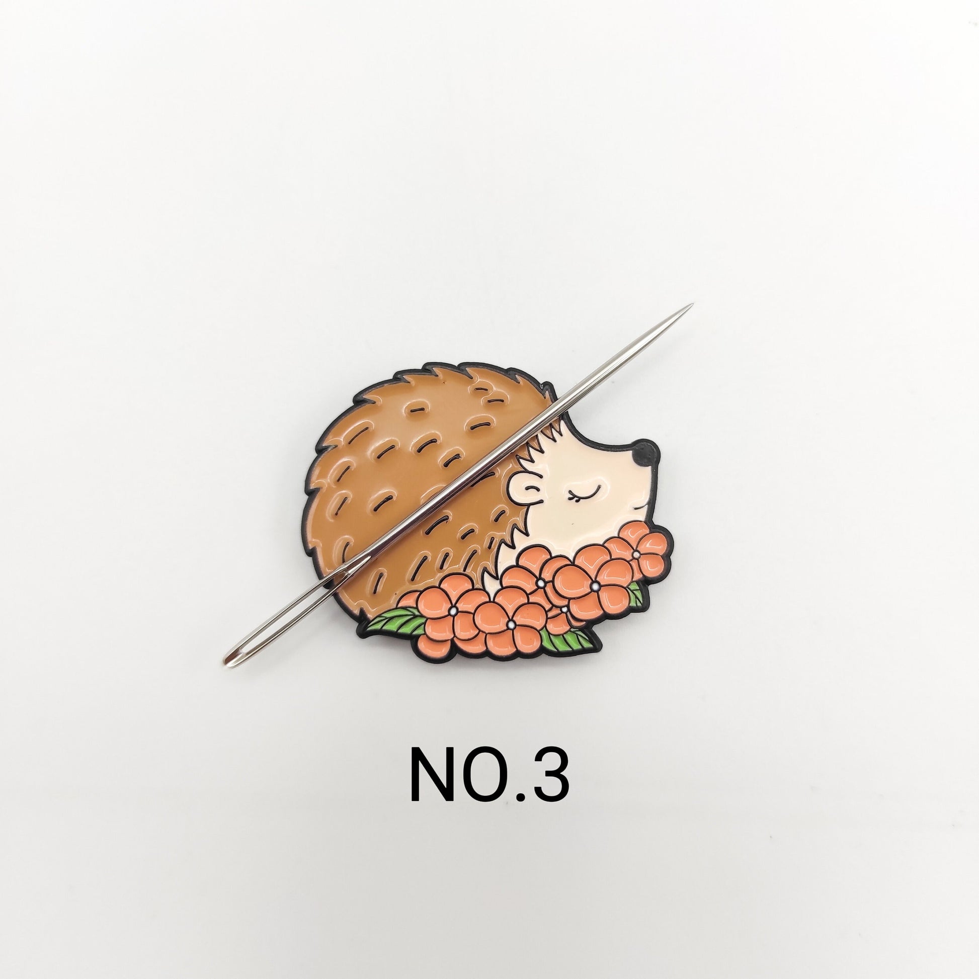 Hedgehog enamel needle minders, Needle Minder for Embroidery, Cross Stitch, Needle work, needlecraft projects and sewing.