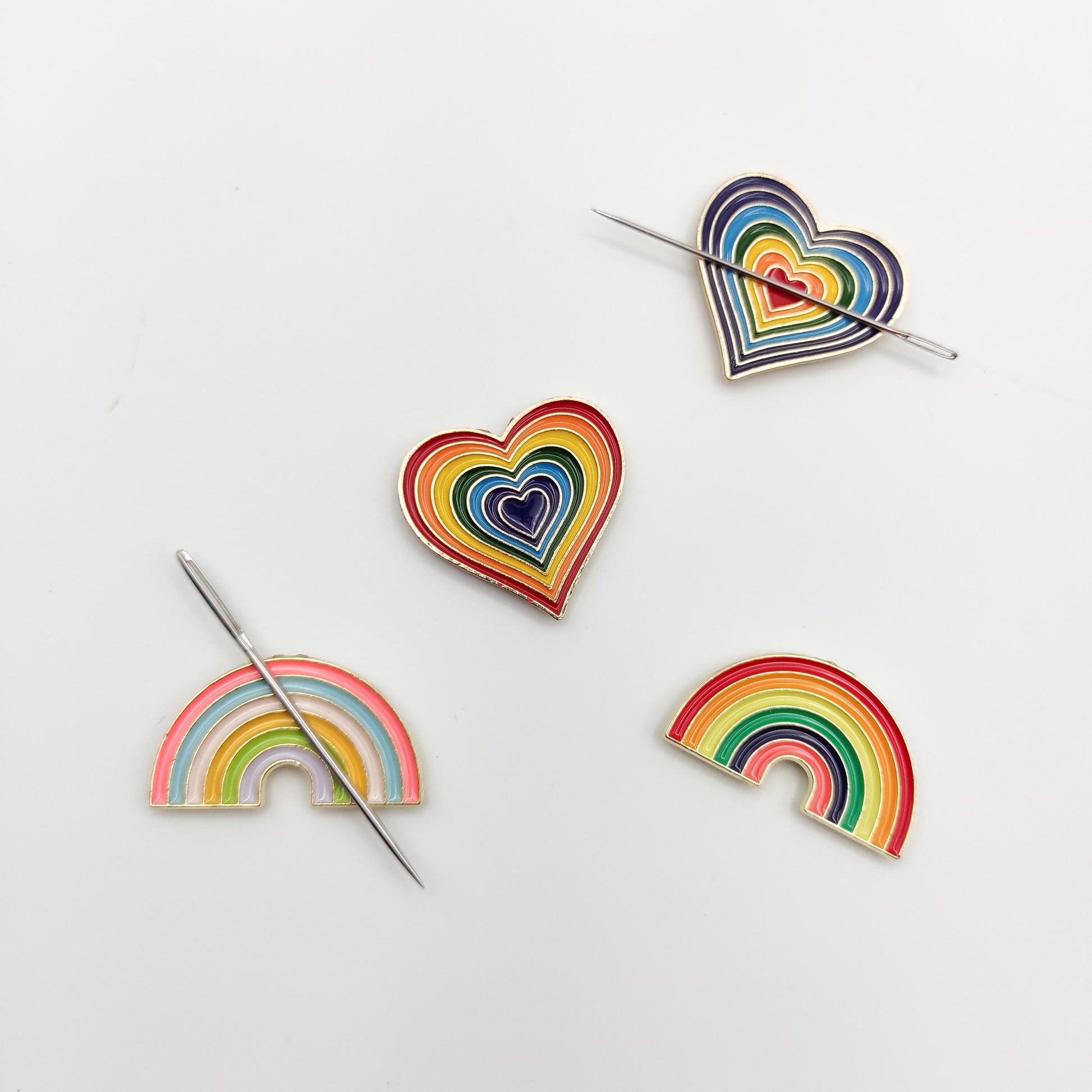 Colorful Heart/ Rainbow Enamel needle minder, Needle Threader for Embroidery/ Cross Stitch/Needle work/Needlecraft/Sewing