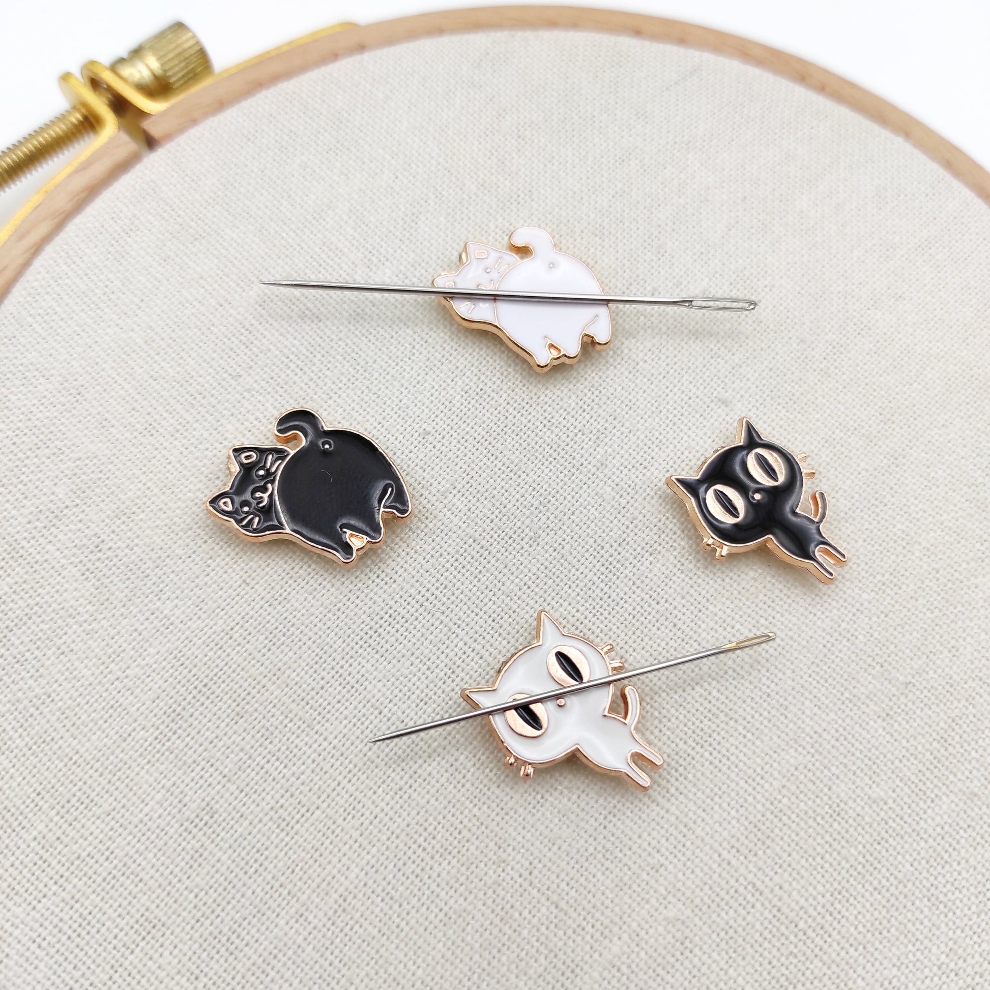 Tiny Cat enamel needle minders, Small Needle Minder for Embroidery, Cross Stitch, Needle work, Needle point tools