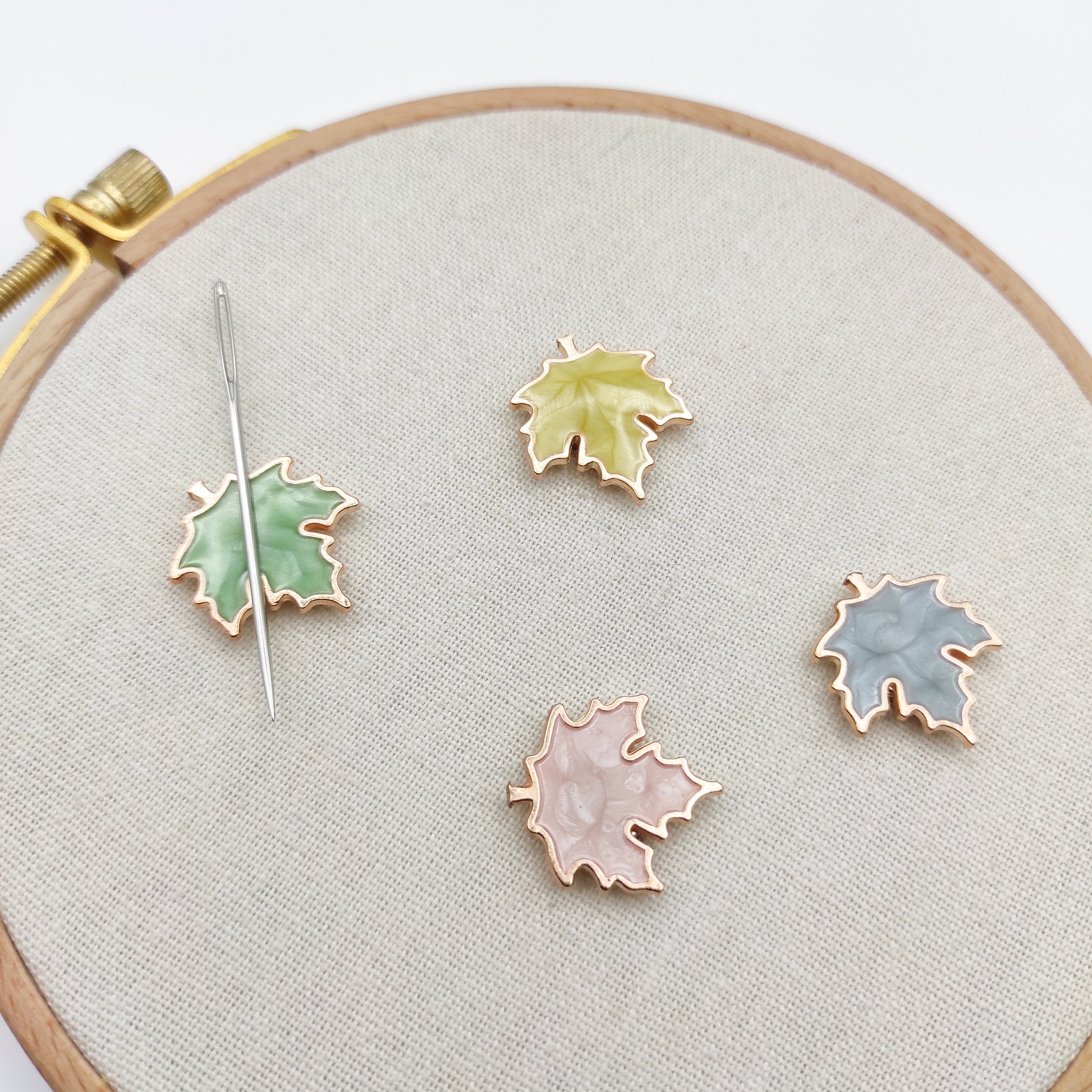 Maple Leaf enamel needle minders, Tiny Needle Minder for Embroidery, Cross Stitch, Needle work, Needle point tools