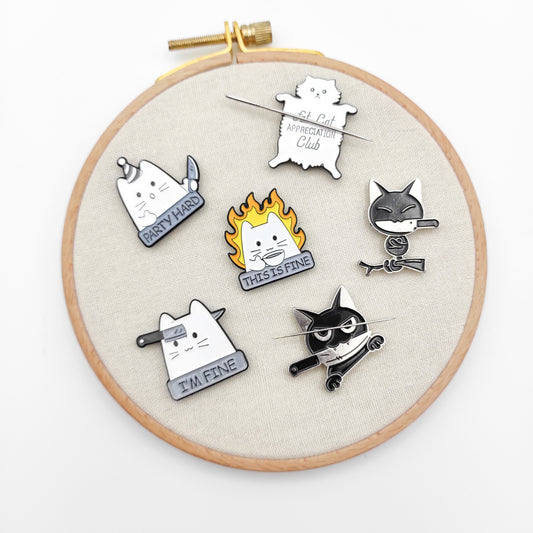 Funny Kitten enamel needle minders, Needle Minder for Embroidery, Cross Stitch, Needle work, needlecraft projects and sewing.