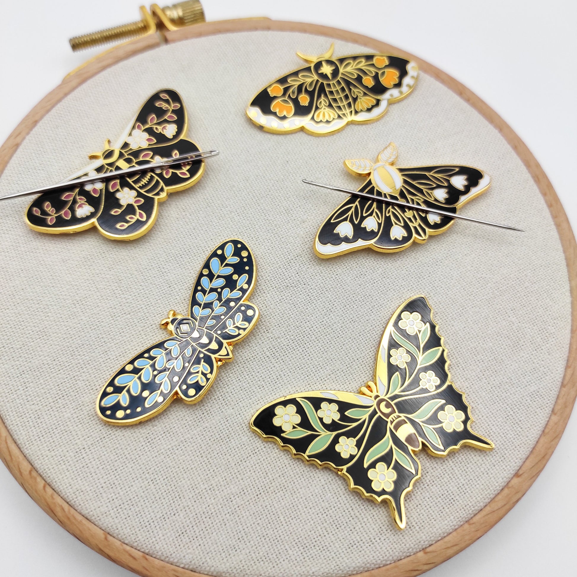 Large Floral Butterfly needle minders, Needle Minder for Embroidery, Cross Stitch, Needle work, needlecraft projects and sewing.