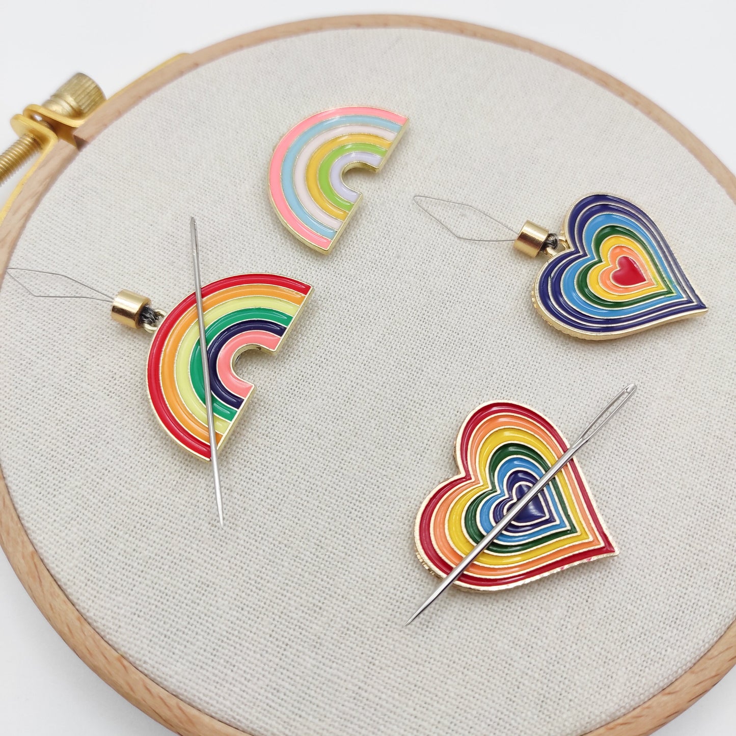 Colorful Heart/ Rainbow Enamel needle minder, Needle Threader for Embroidery/ Cross Stitch/Needle work/Needlecraft/Sewing