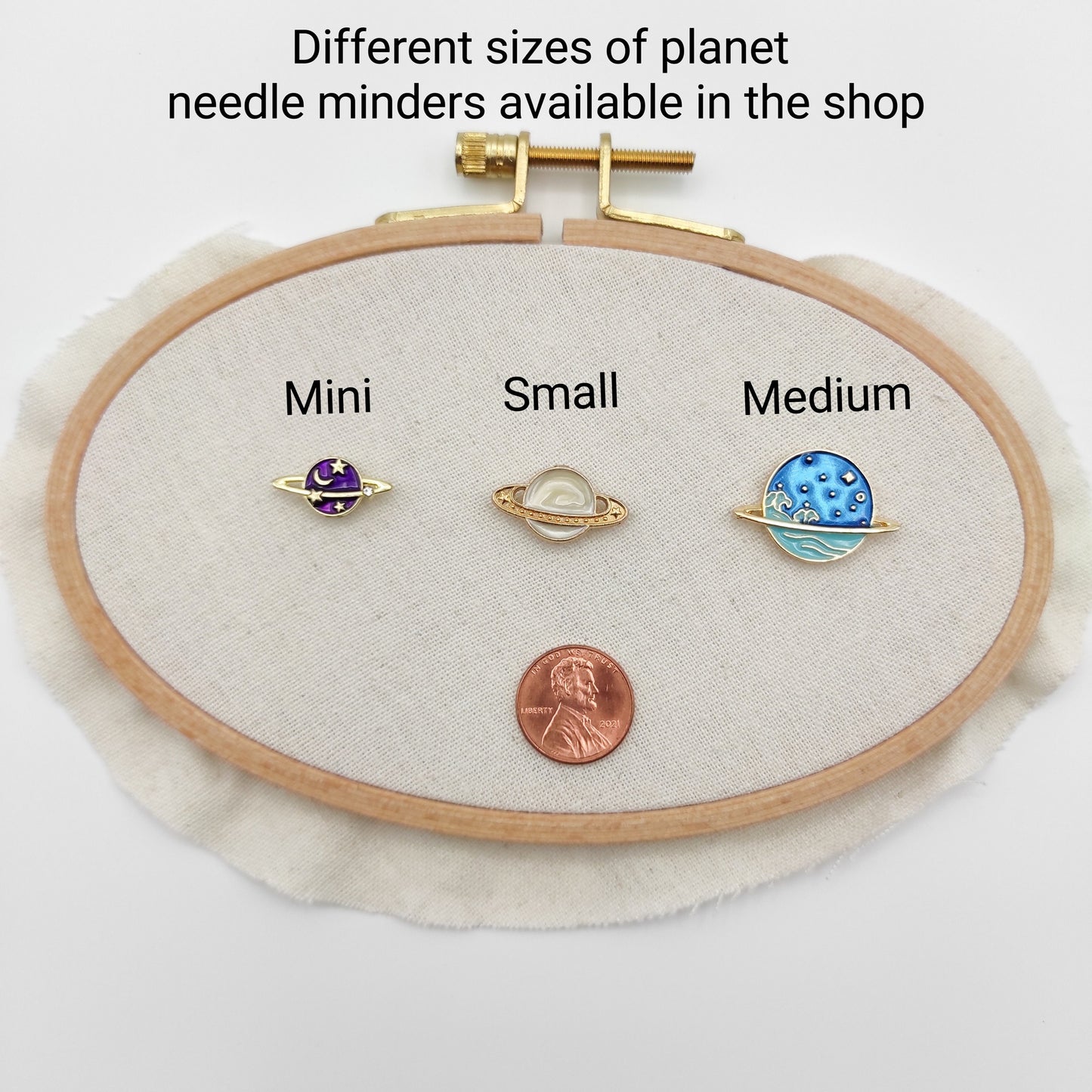 Small planet enamel needle minders, Tiny Needle Minder for Embroidery, Cross Stitch, Needle work, Needle point tools