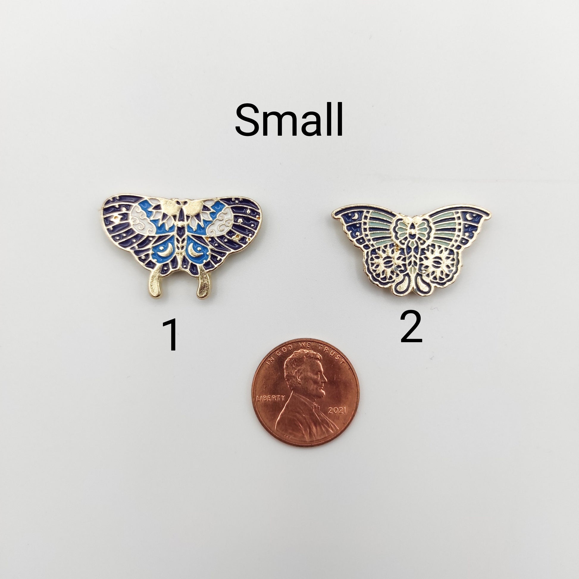 Moth/Butterfly enamel needle minders, Needle Minder for Embroidery, Cross Stitch, Needle work, needlecraft projects and sewing.