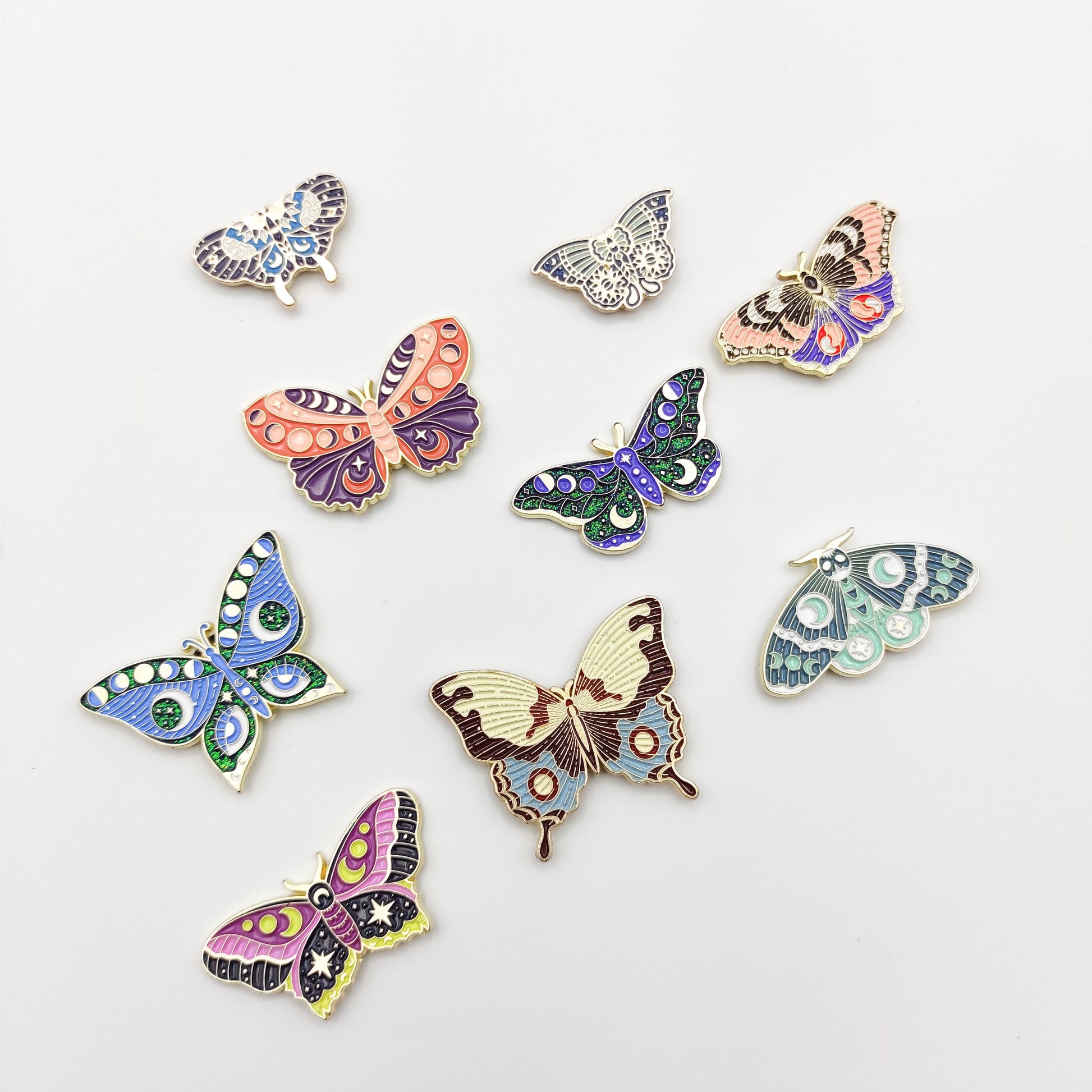 Moth/Butterfly enamel needle minders, Needle Minder for Embroidery, Cross Stitch, Needle work, needlecraft projects and sewing.