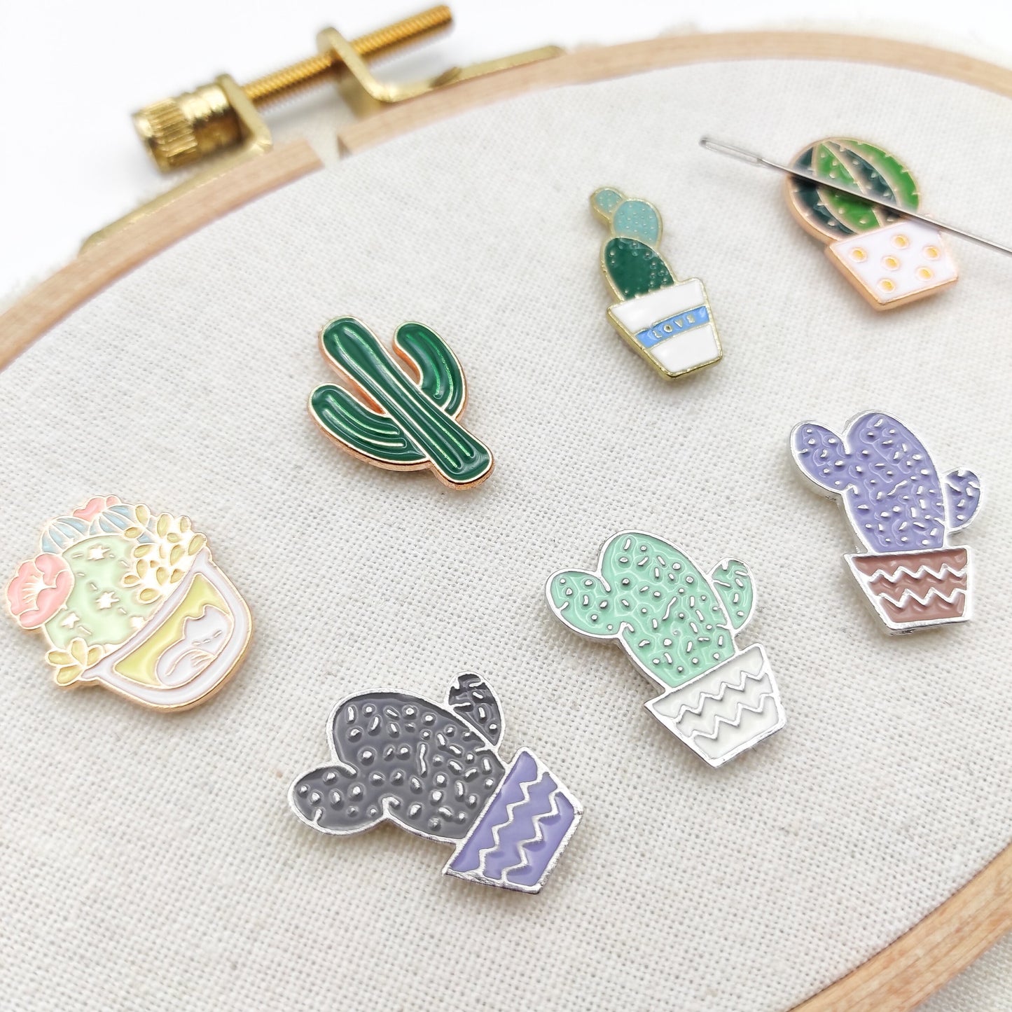 Cactus Enamel Needle Minders, Small Needle Minder for Embroidery, Cross Stitch, Needle work, Needle point tools