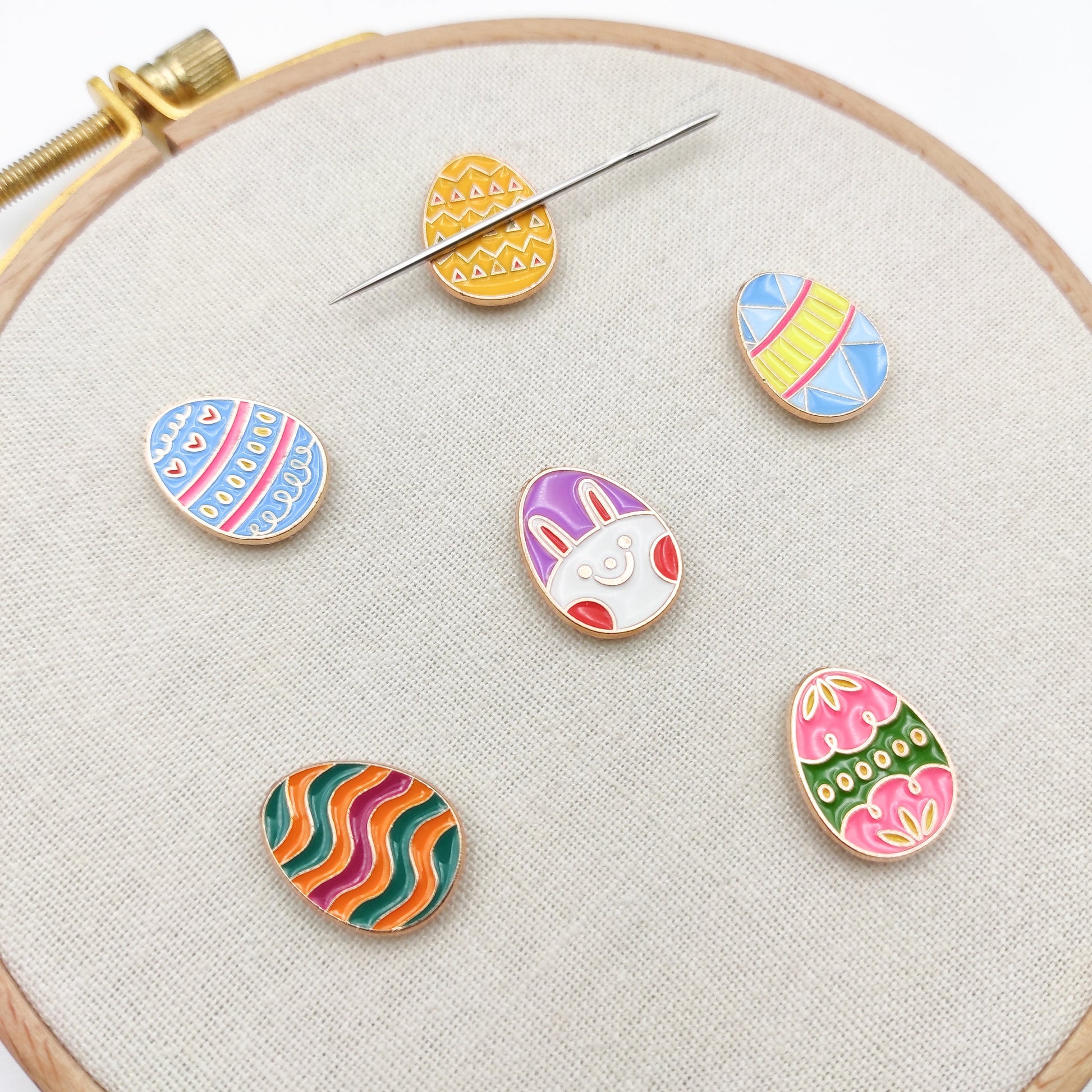 Easter Egg Enamel needle minders, Small Needle Minder for Embroidery, Cross Stitch, Needle work, Needle point tools