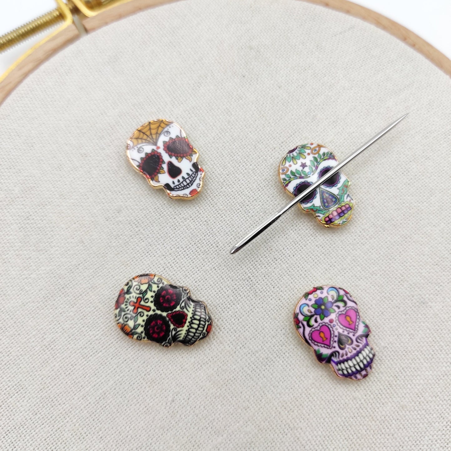 Calavera needle minders, Small Needle Minder for Embroidery, Cross Stitch, Needle work, Needle point tools