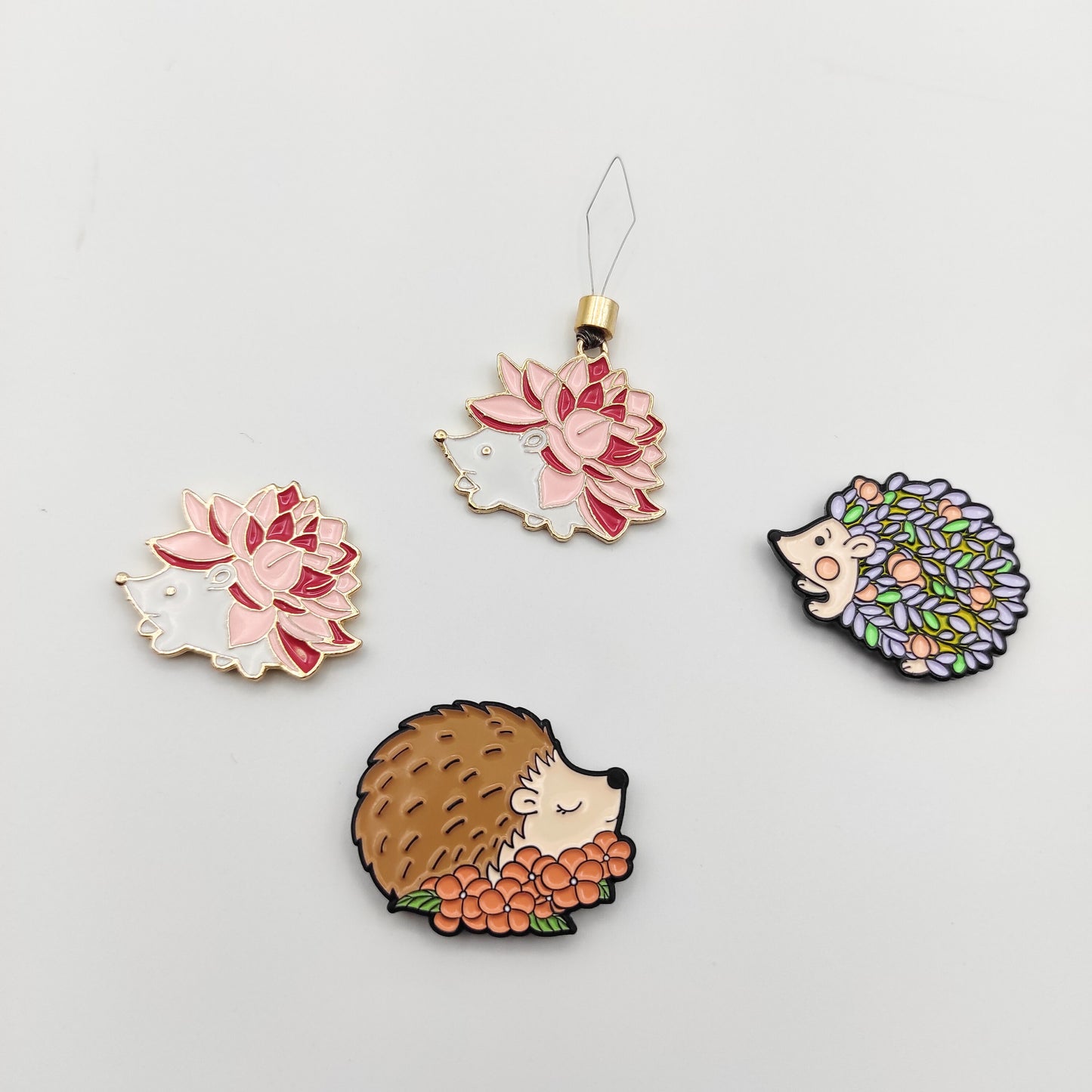 Hedgehog enamel needle minders, Needle Minder for Embroidery, Cross Stitch, Needle work, needlecraft projects and sewing.