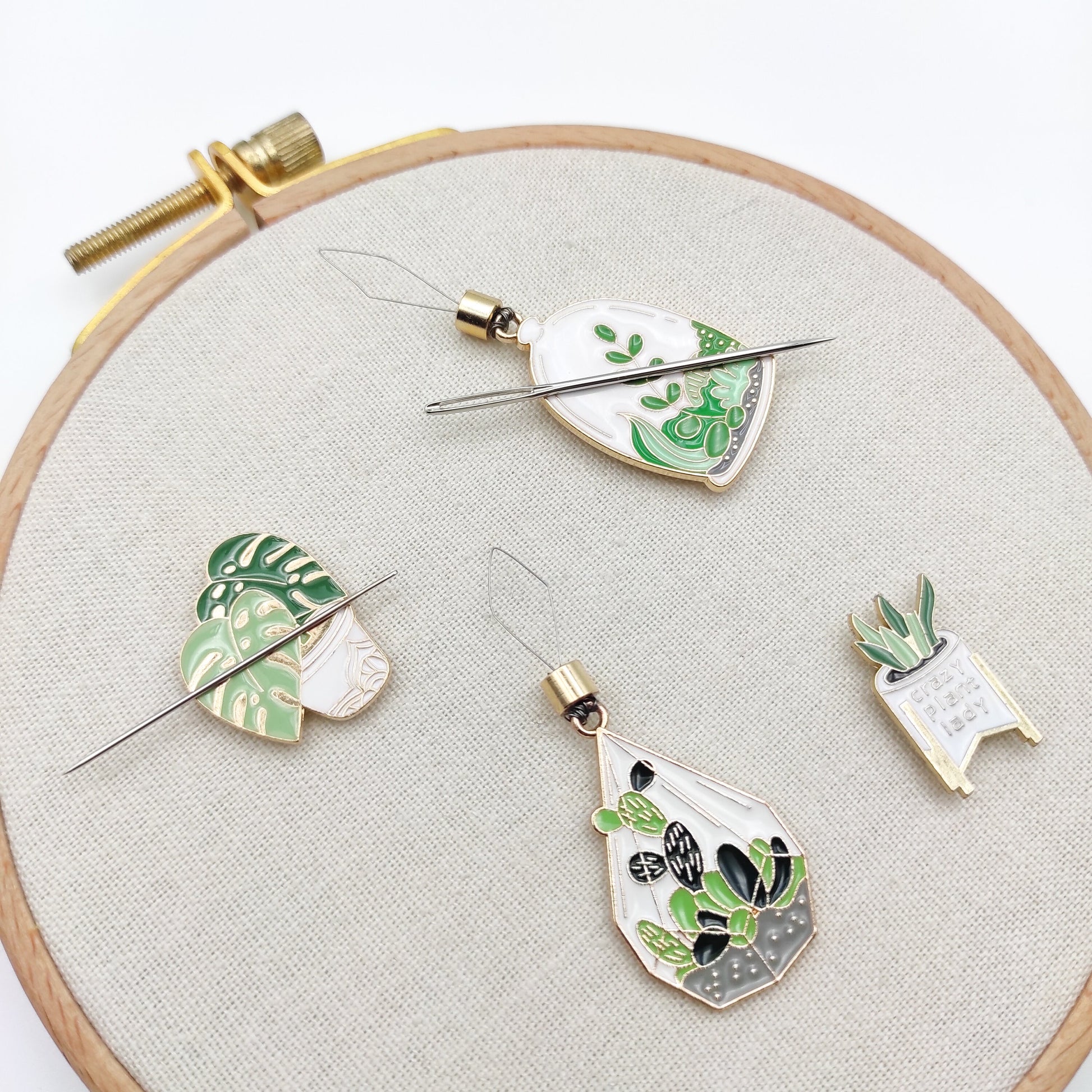 Plant Enamel Needle Minder, Needle Threader, Lovely Needle Minder/ Threader for Embroidery/ Cross Stitch/Needle work/Needlecraft/Sewing.