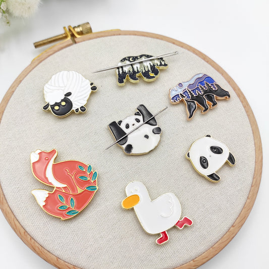 Animal enamel needle minders, Sheep, Bear, Panda, Fox, Duck Needle Minder for Embroidery, Cross Stitch, Needle work, Needle point tools