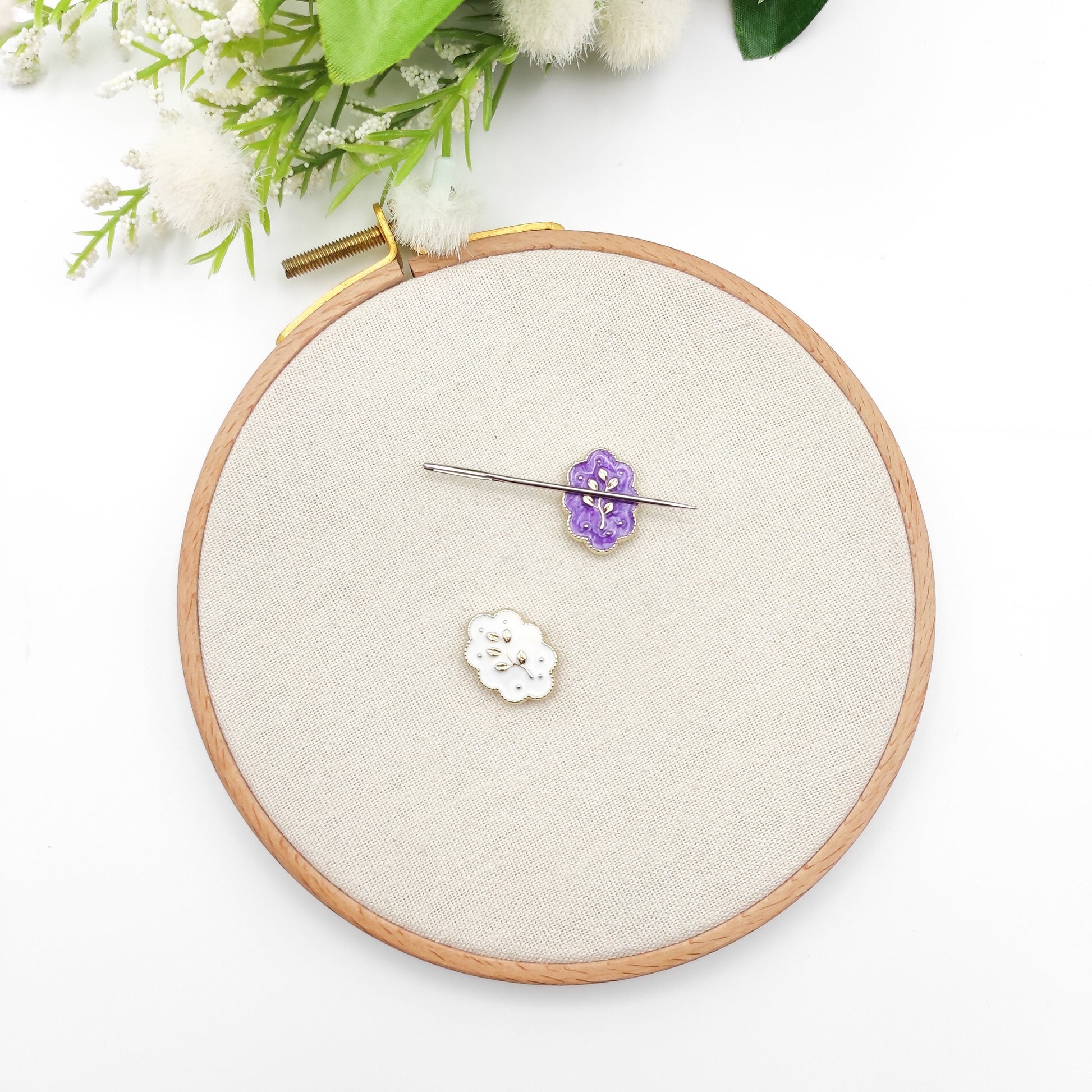 Small Floral needle minders, Cute Tiny Needle Minder for Embroidery, Cross Stitch, Needle work, needlecraft projects and sewing.