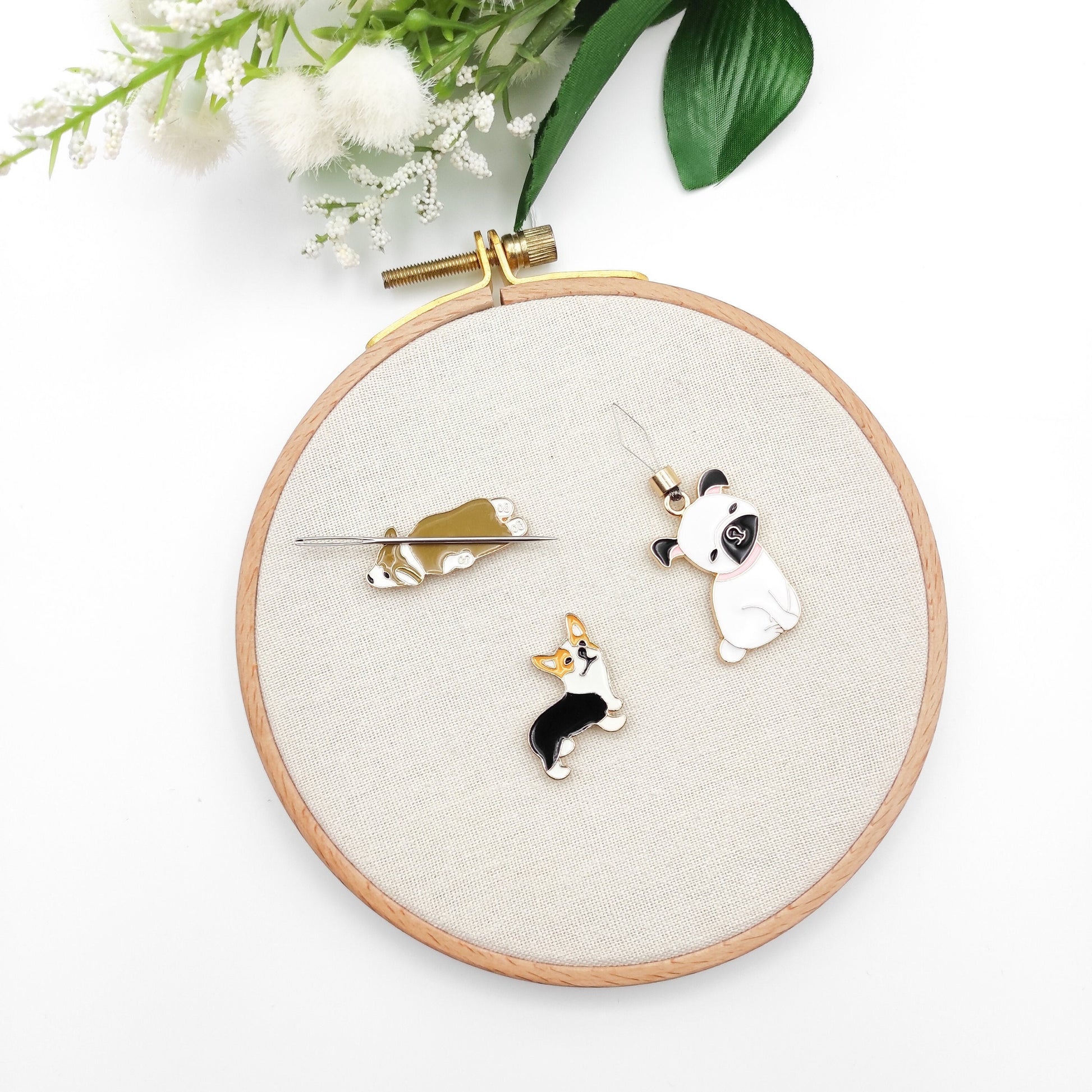 Dog Enamel Needle Minder, Needle Threader, Puppy Needle Minder/ Threader for Embroidery/ Cross Stitch/Needle work/Needlecraft/Sewing.