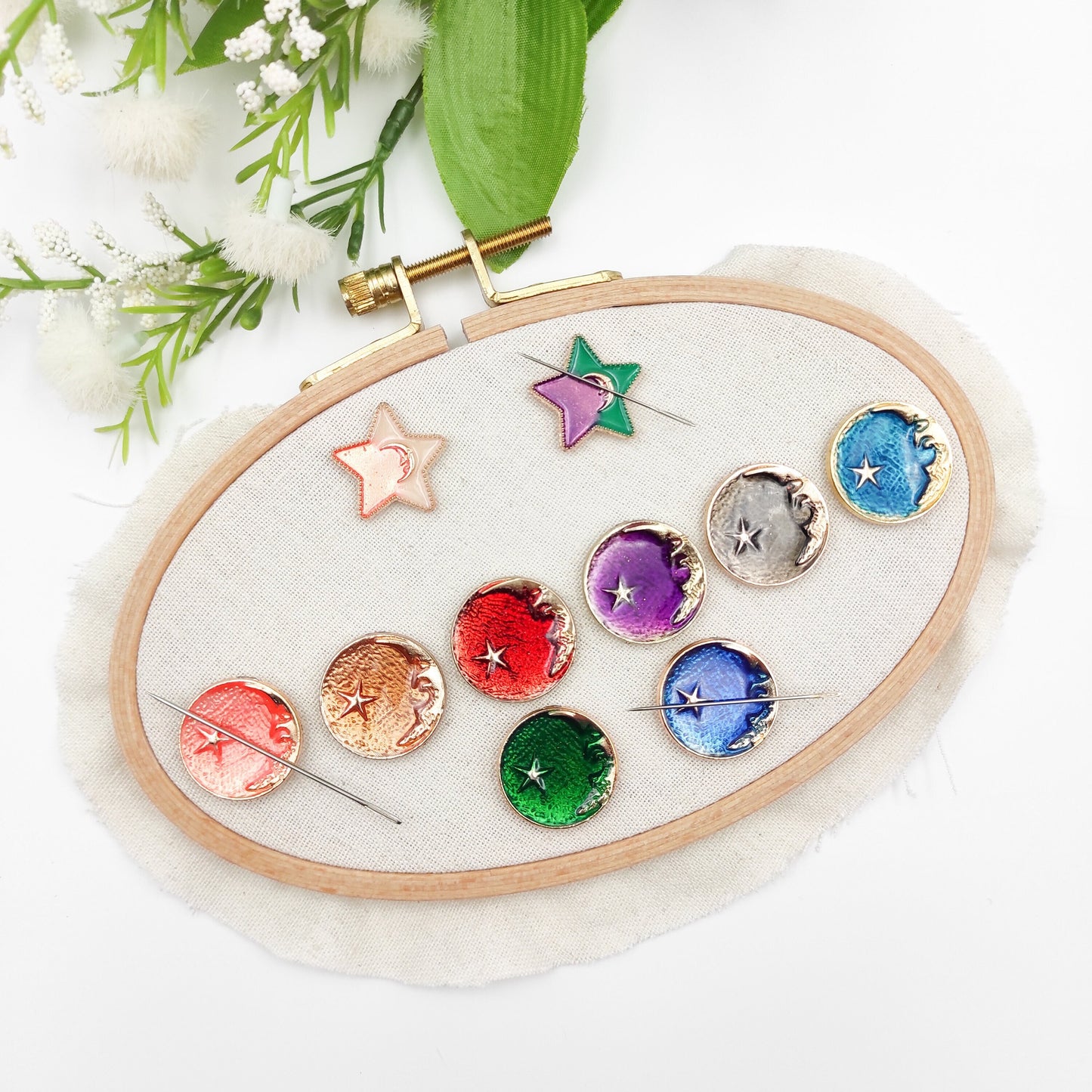 Star and Moon needle minders, Needle Minder for Embroidery, Cross Stitch, Needle work, Needle point tools