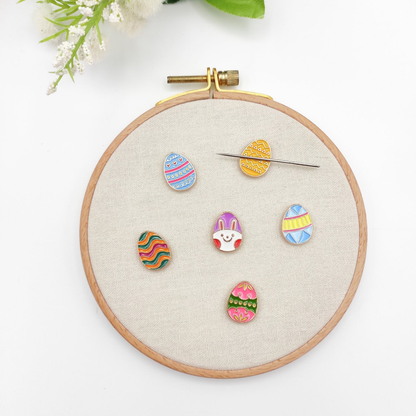 Easter Egg Enamel needle minders, Small Needle Minder for Embroidery, Cross Stitch, Needle work, Needle point tools