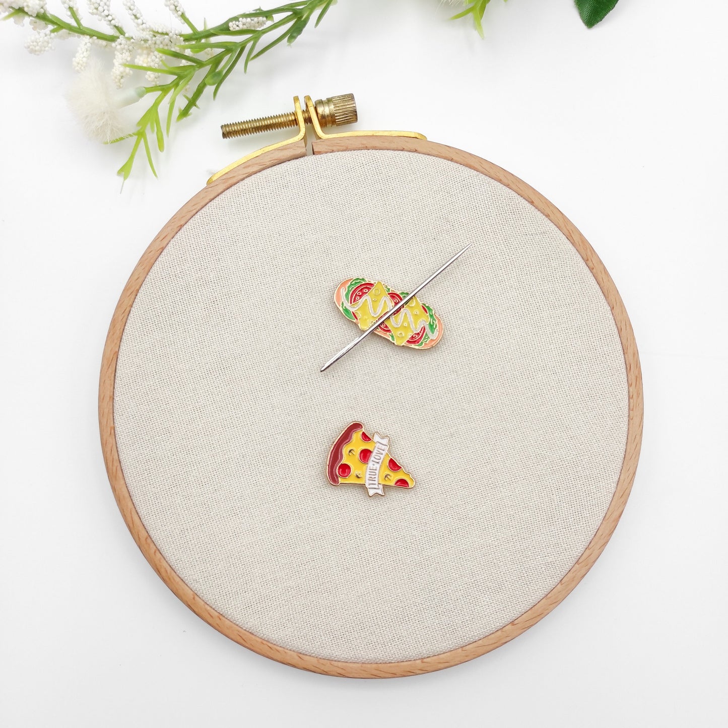 Pizza/Sandwich Enamel Needle Minders, Small Needle Minder for Embroidery, Cross Stitch, Needle work, Needle point tools