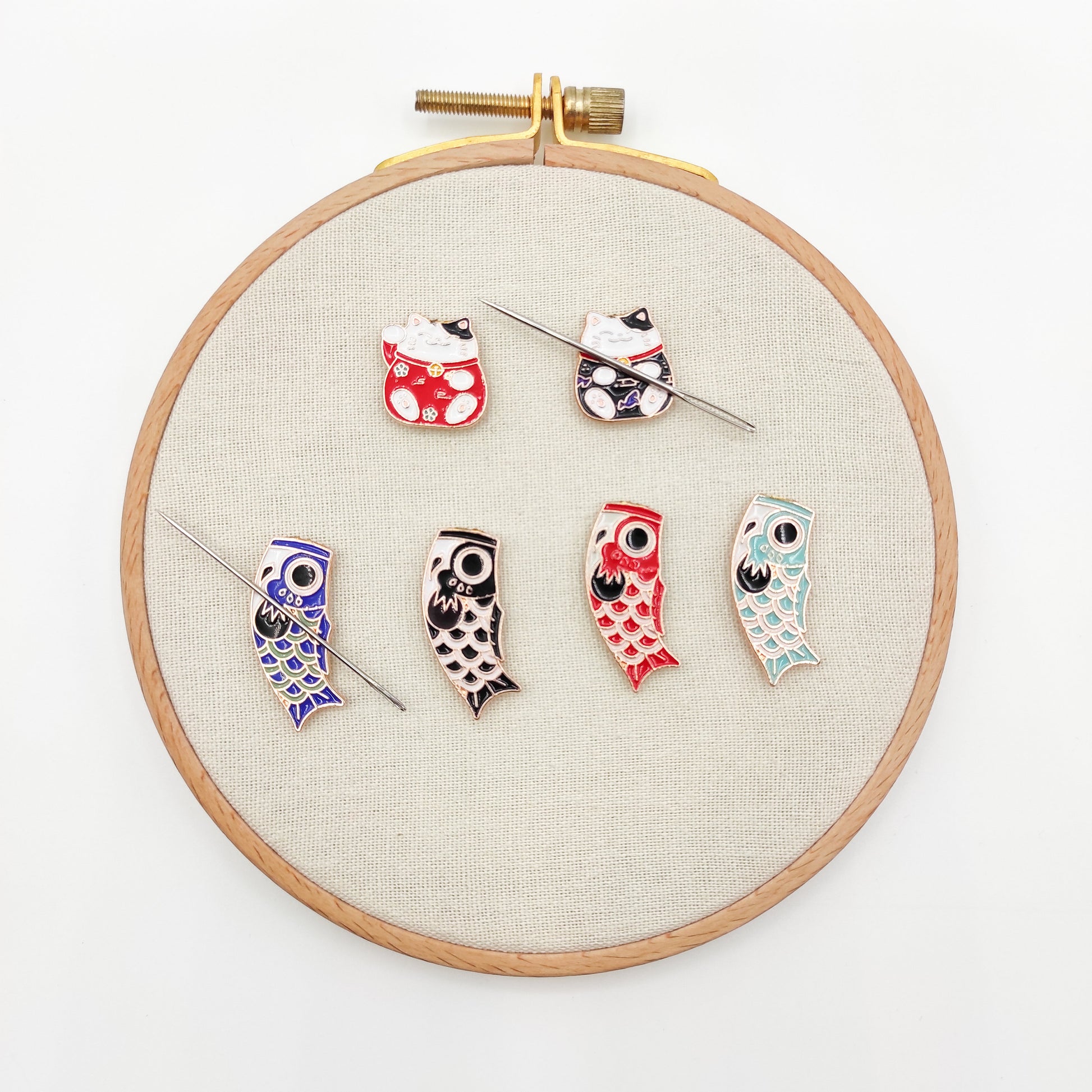 Lucky Cat Enamel Needle Minder, Koi Kite Needle Minder for Embroidery/ Cross Stitch/Needle work/Needlecraft/Sewing.