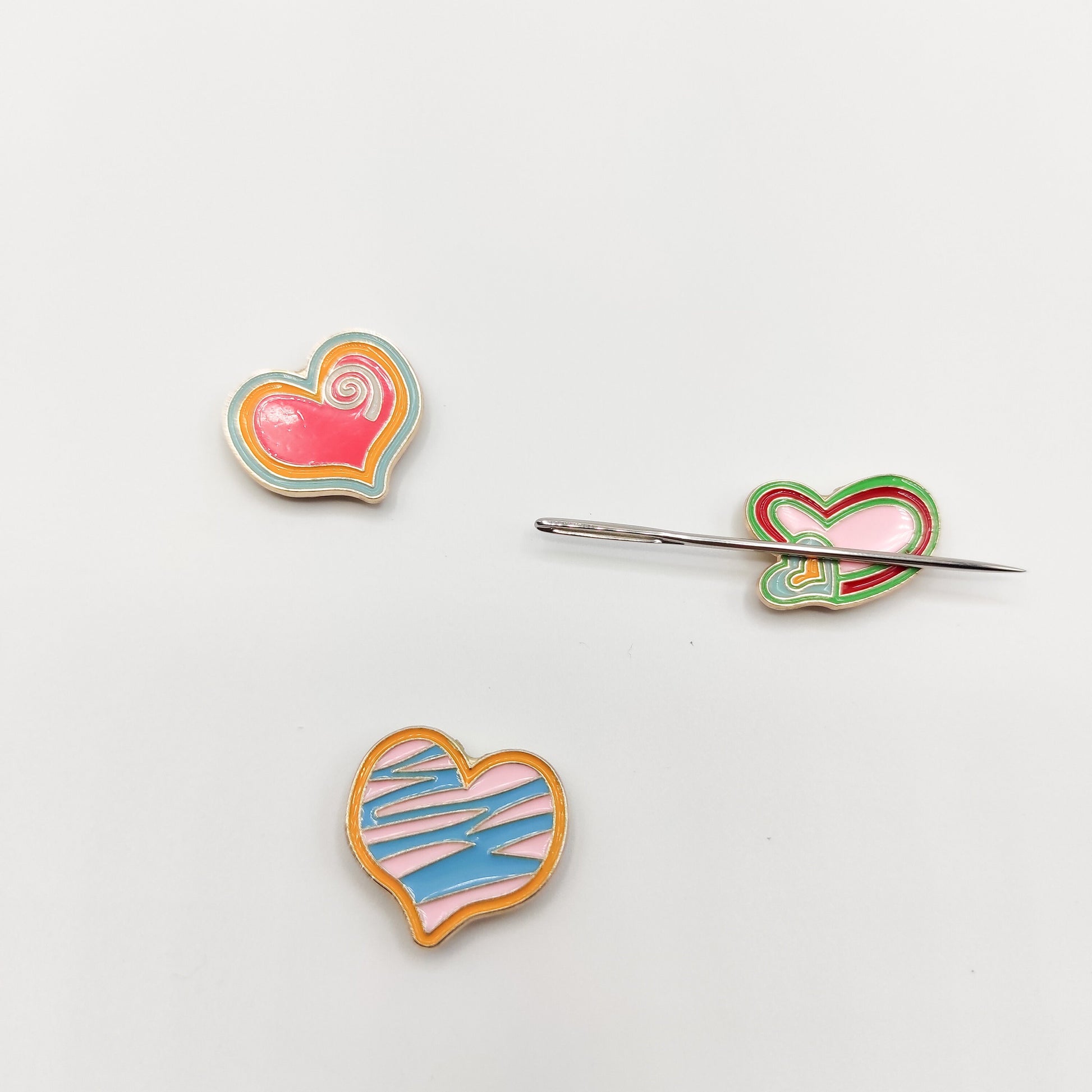 Graffiti Heart enamel needle minders, Cute Needle Minder for Embroidery, Cross Stitch, Needle work, needlecraft projects and sewing.