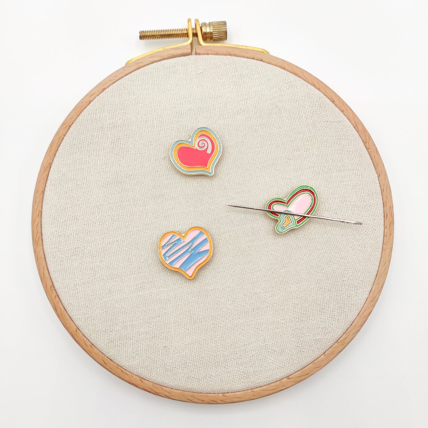 Graffiti Heart enamel needle minders, Cute Needle Minder for Embroidery, Cross Stitch, Needle work, needlecraft projects and sewing.