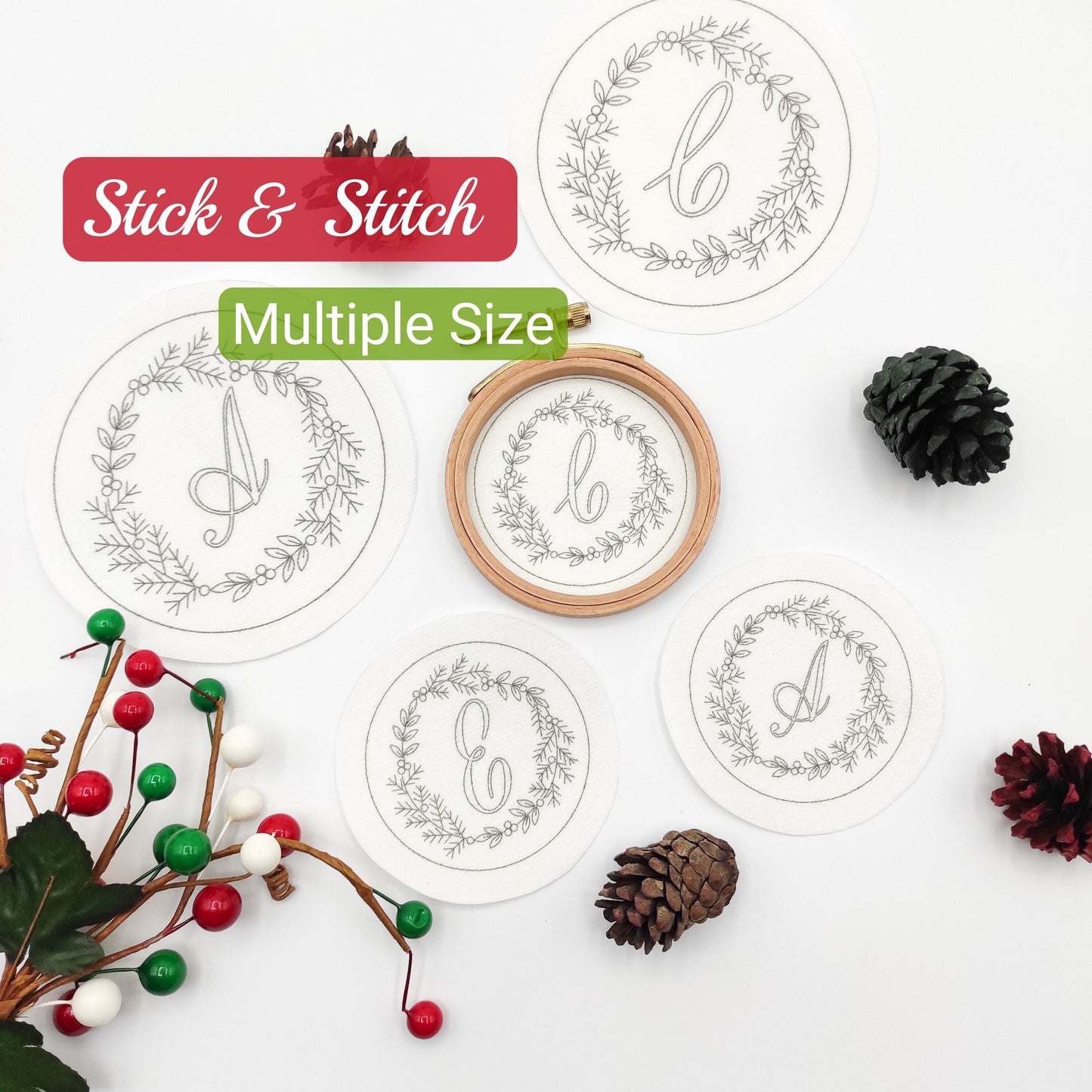 Christmas ornament hand embroidery stick and stitch pattern, DIY Personalized embroidery patterns, beginner hand embroidery pattern