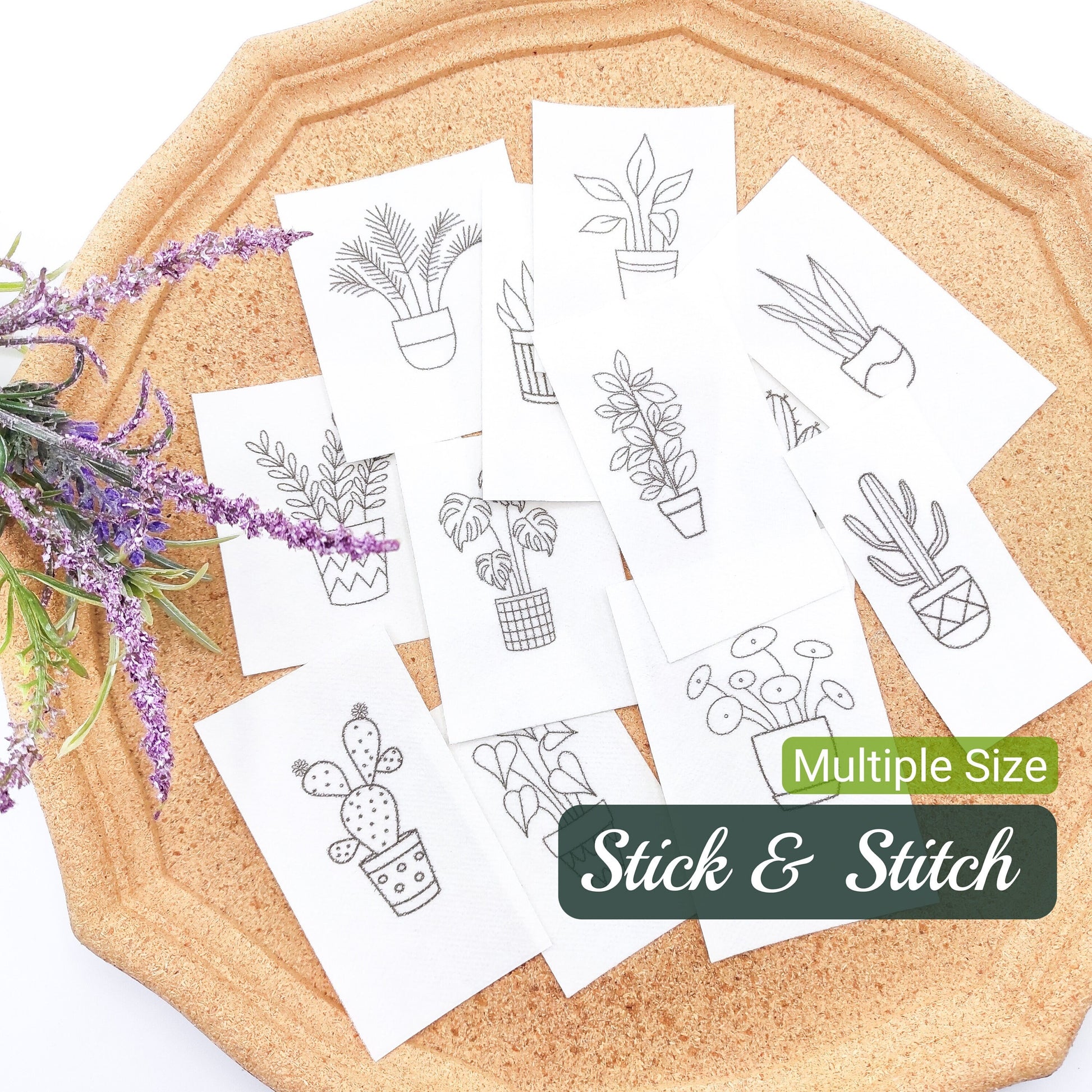 House Plant Stick & Stitch hand embroidery patterns, Multiple sizes of DIY embroidery patterns for clothes/bags/kitchen towel/pillow case