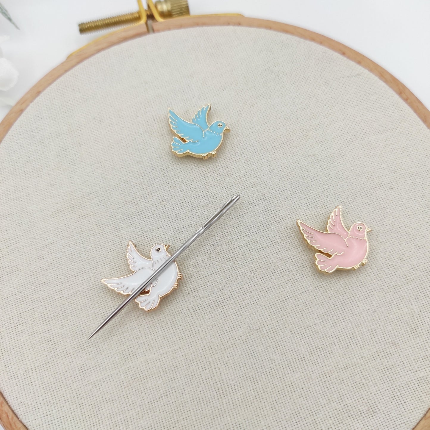 Dove enamel needle minders, Small Needle Minder for Embroidery, Cross Stitch, Needle work, Needle point tools