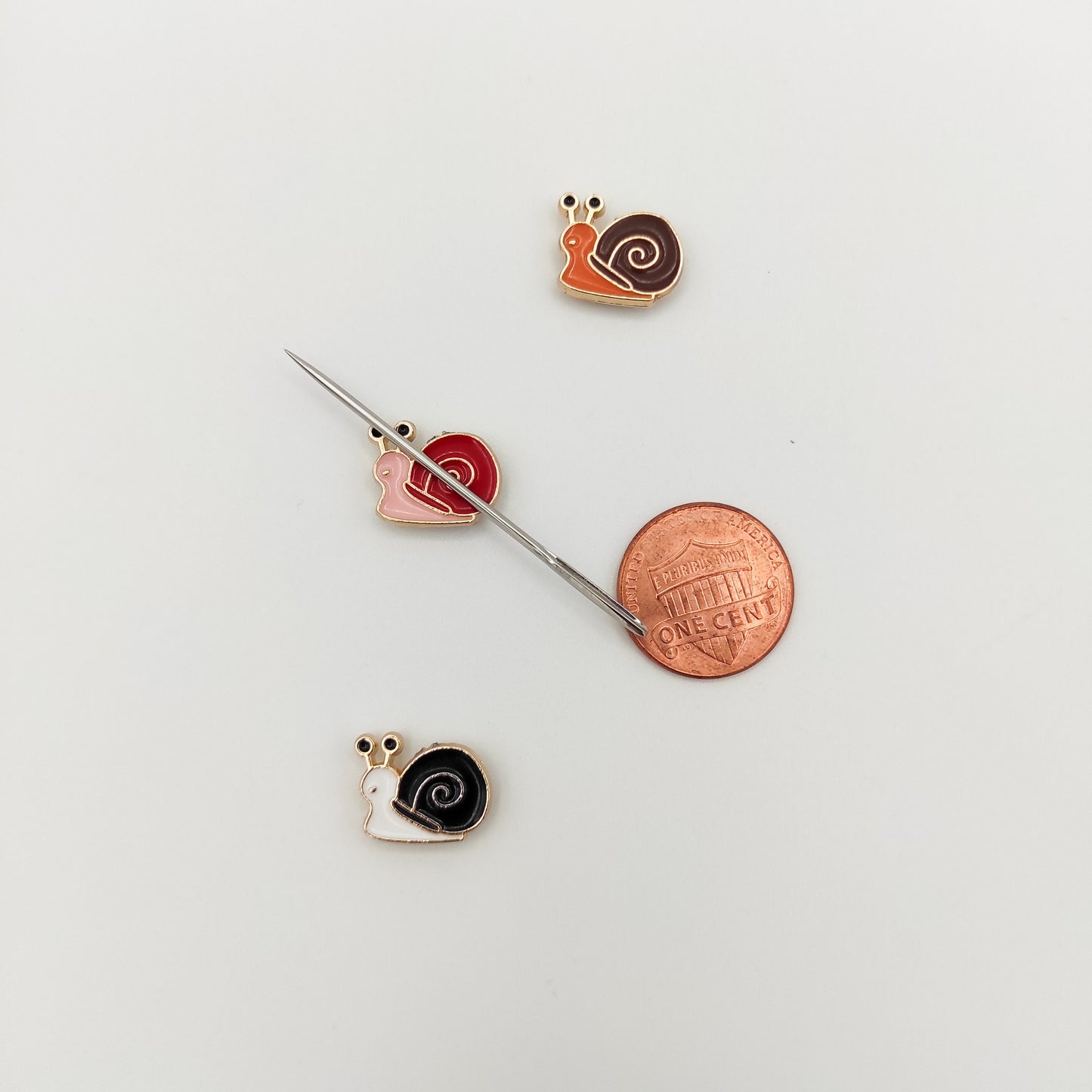 MINI Snails enamel needle minders, Owl Needle Minder for Embroidery, Cross Stitch, Needle work, needlecraft projects and sewing.