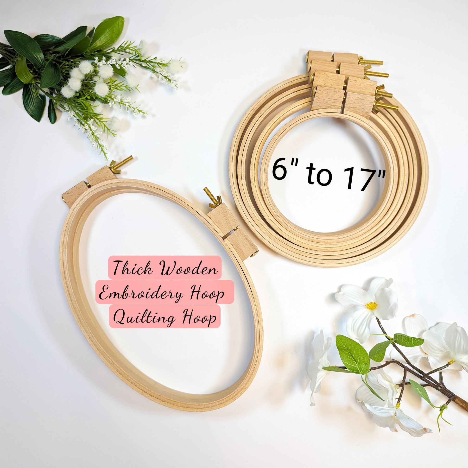 Thick Wooden Hoop for Hand Stitching, Hand Embroidery, Cross stitch, Quilting, Punch Needle, Needlework, Craft. Large Round display.