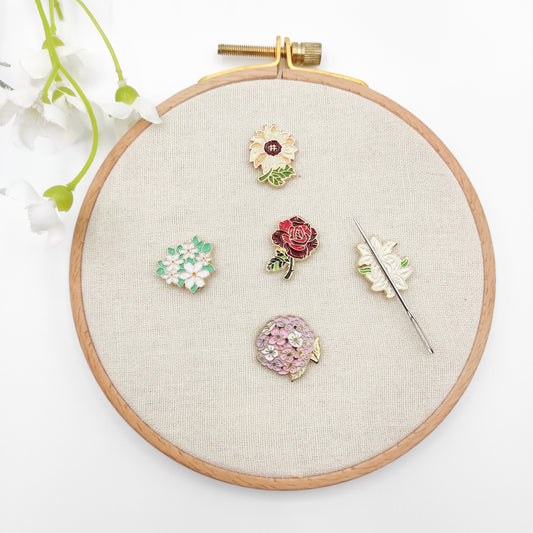 Small Flower enamel needle minders, Floral Needle Minder for Embroidery, Cross Stitch, Needle work, Needle point tools