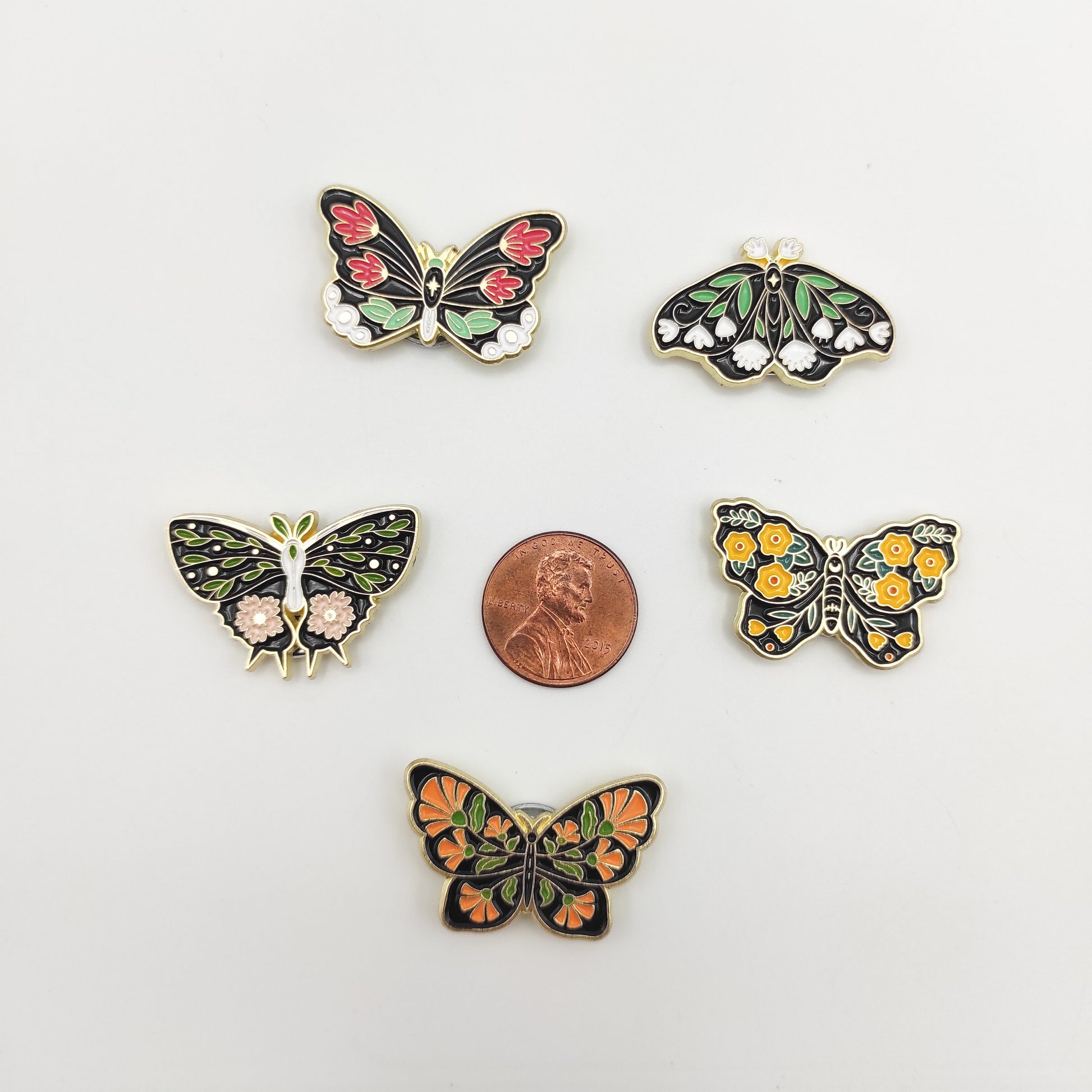 Floral Butterfly enamel needle minders, Needle Minder for Embroidery, Cross Stitch, Needle work, needlecraft projects and sewing.