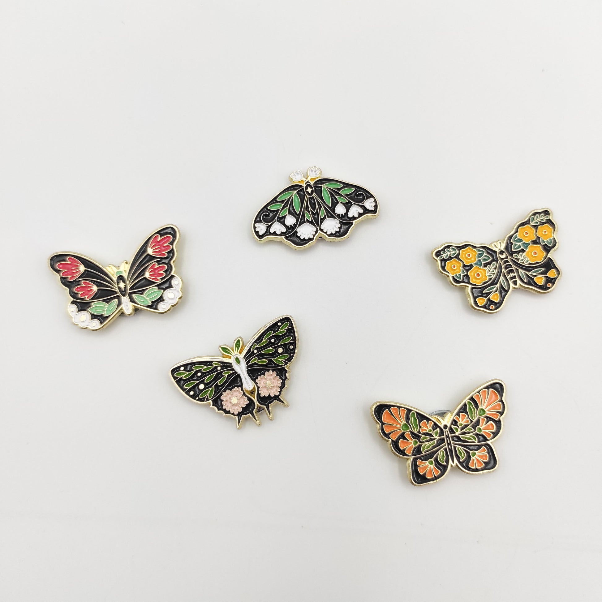 Floral Butterfly enamel needle minders, Needle Minder for Embroidery, Cross Stitch, Needle work, needlecraft projects and sewing.