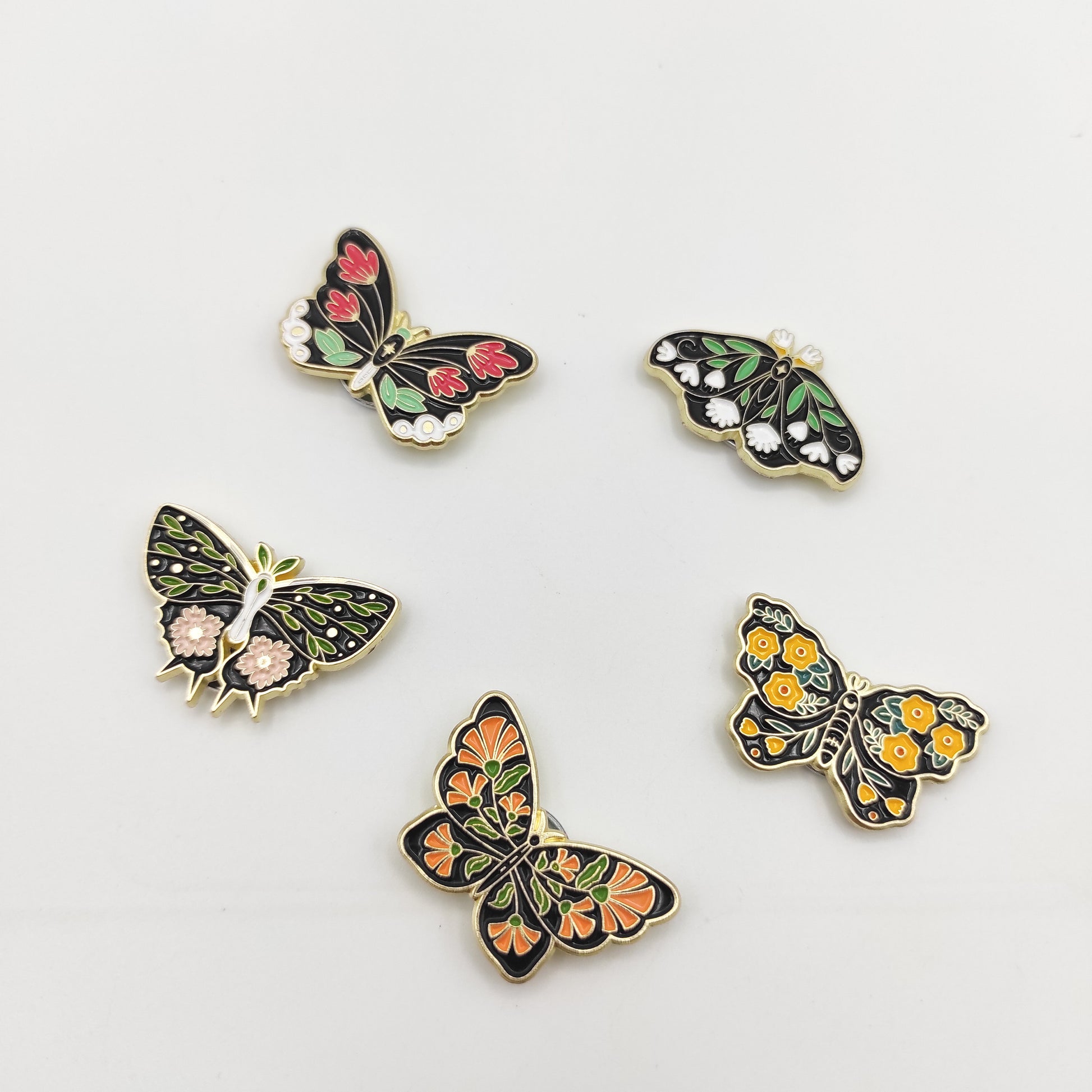 Floral Butterfly enamel needle minders, Needle Minder for Embroidery, Cross Stitch, Needle work, needlecraft projects and sewing.