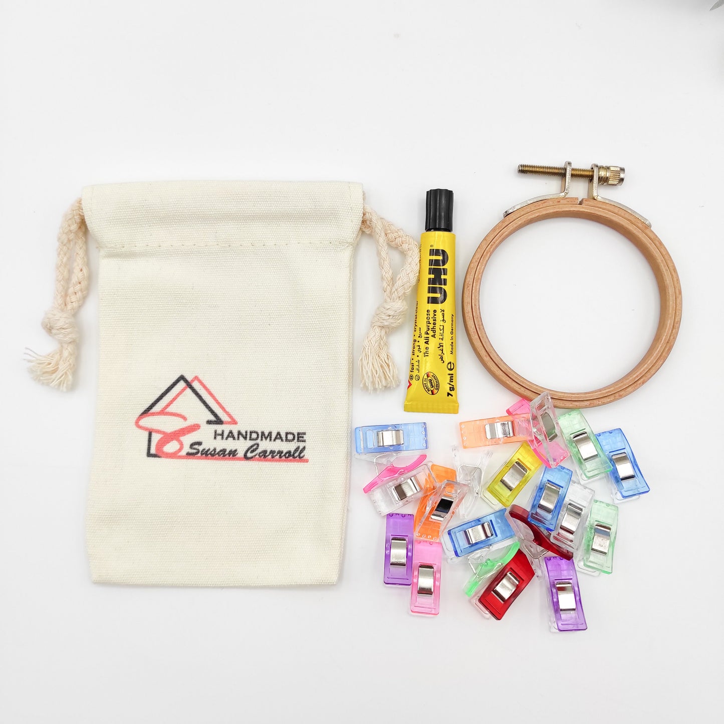 Supply kit for Complete Hand Embroidery jewelry, bookmark, pocket mirror, pillbox, handheld mirror etc.