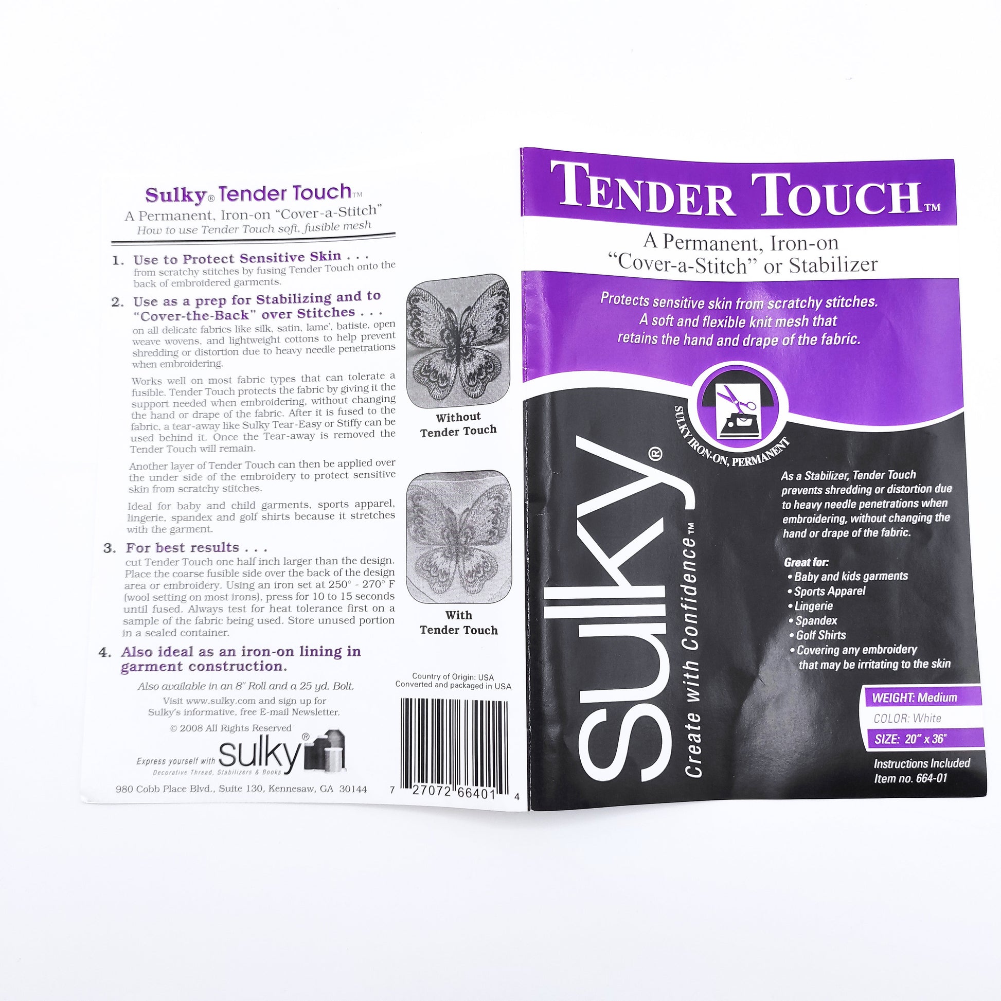 Sulky Tender Touch stabilizer, Cover and Secure the back of the stitches