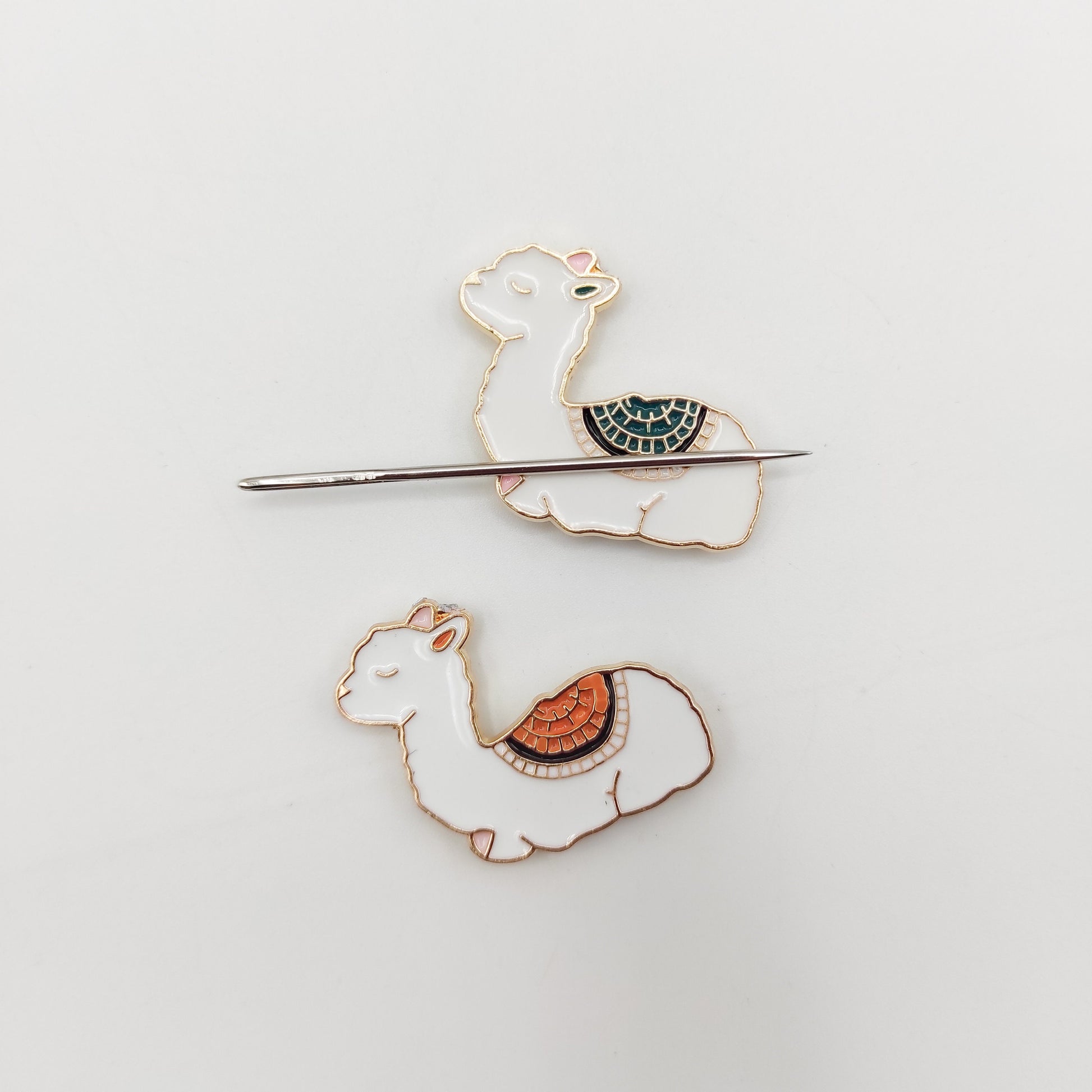 Alpaca enamel needle minders, Needle Minder for Embroidery, Cross Stitch, Needle work, needlecraft projects and sewing.