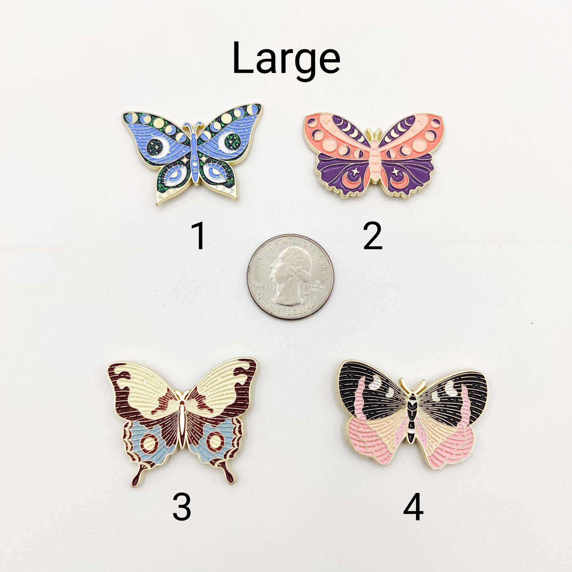 Moth/Butterfly enamel needle minders, Needle Minder for Embroidery, Cross Stitch, Needle work, needlecraft projects and sewing.