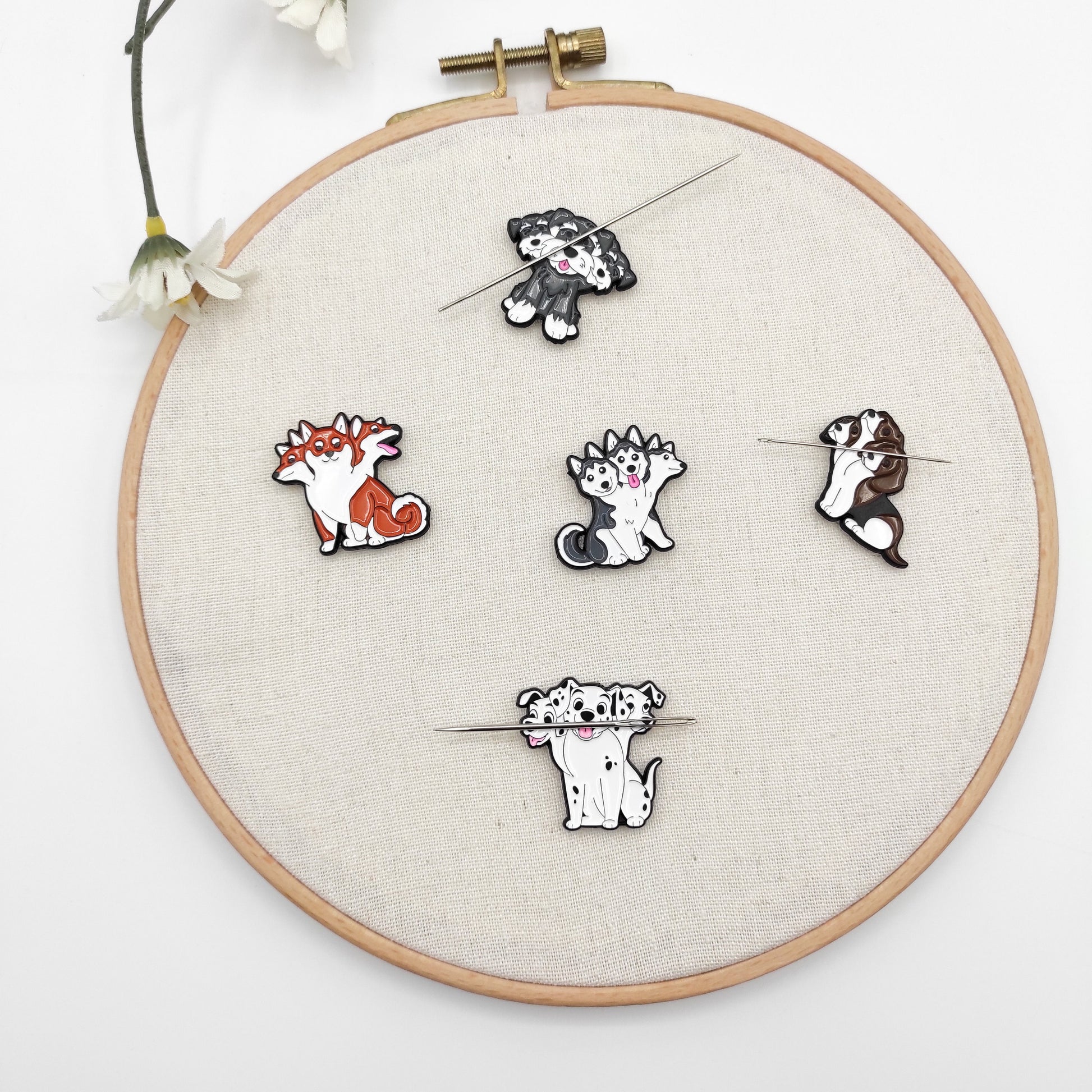 Dog Enamel Needle Minder, Puppy Needle Minder Embroidery/Cross Stitch/Needle work/Needlecraft