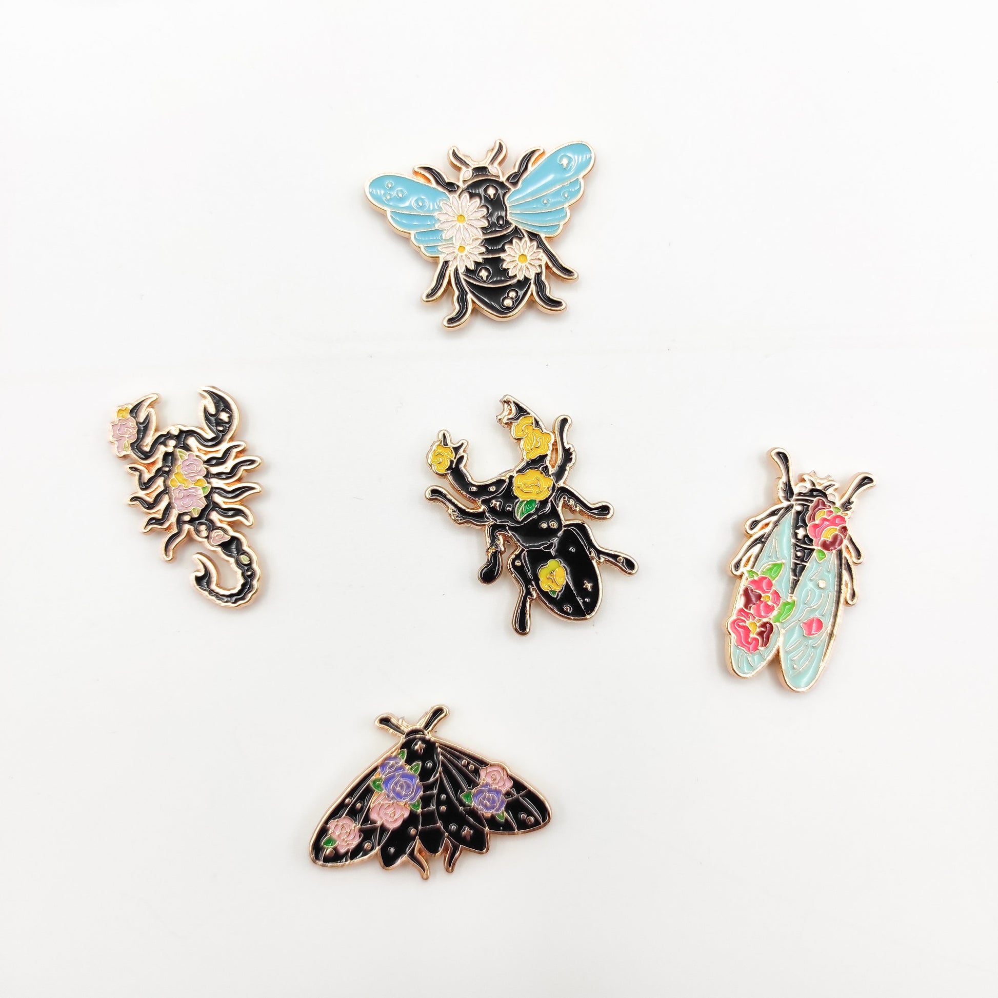 Floral insect enamel needle minders, Unique Needle Minder for Embroidery, Cross Stitch, Needle work, needlecraft projects and sewing