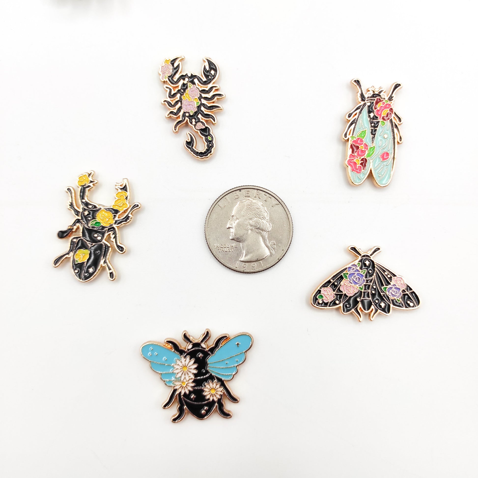 Floral insect enamel needle minders, Unique Needle Minder for Embroidery, Cross Stitch, Needle work, needlecraft projects and sewing